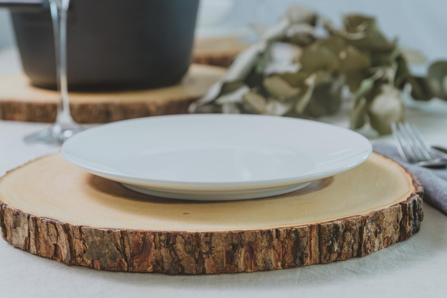 Artesà Natural Wooden Tree Trunk Cheese Board/Serving Platter with Bark Edge, 21 cm (8") - Round