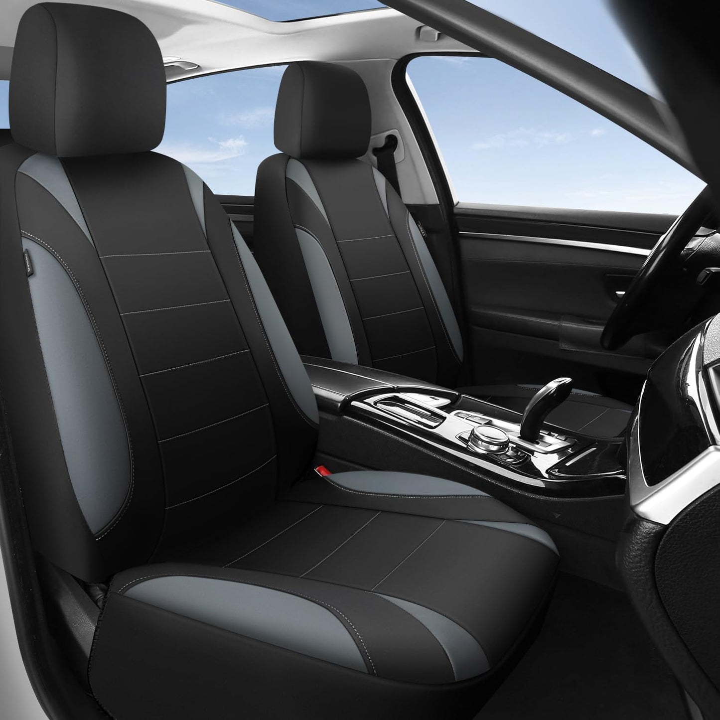 CAR PASS Waterproof Car Seat Covers Front Seats Only with 5mm Composite EVA, Neoprene Car Seat Cover with Separate Headrest Cover, Quick Setup Universal Fit for Car SUV Trucks,Airbag Compatible(Gray