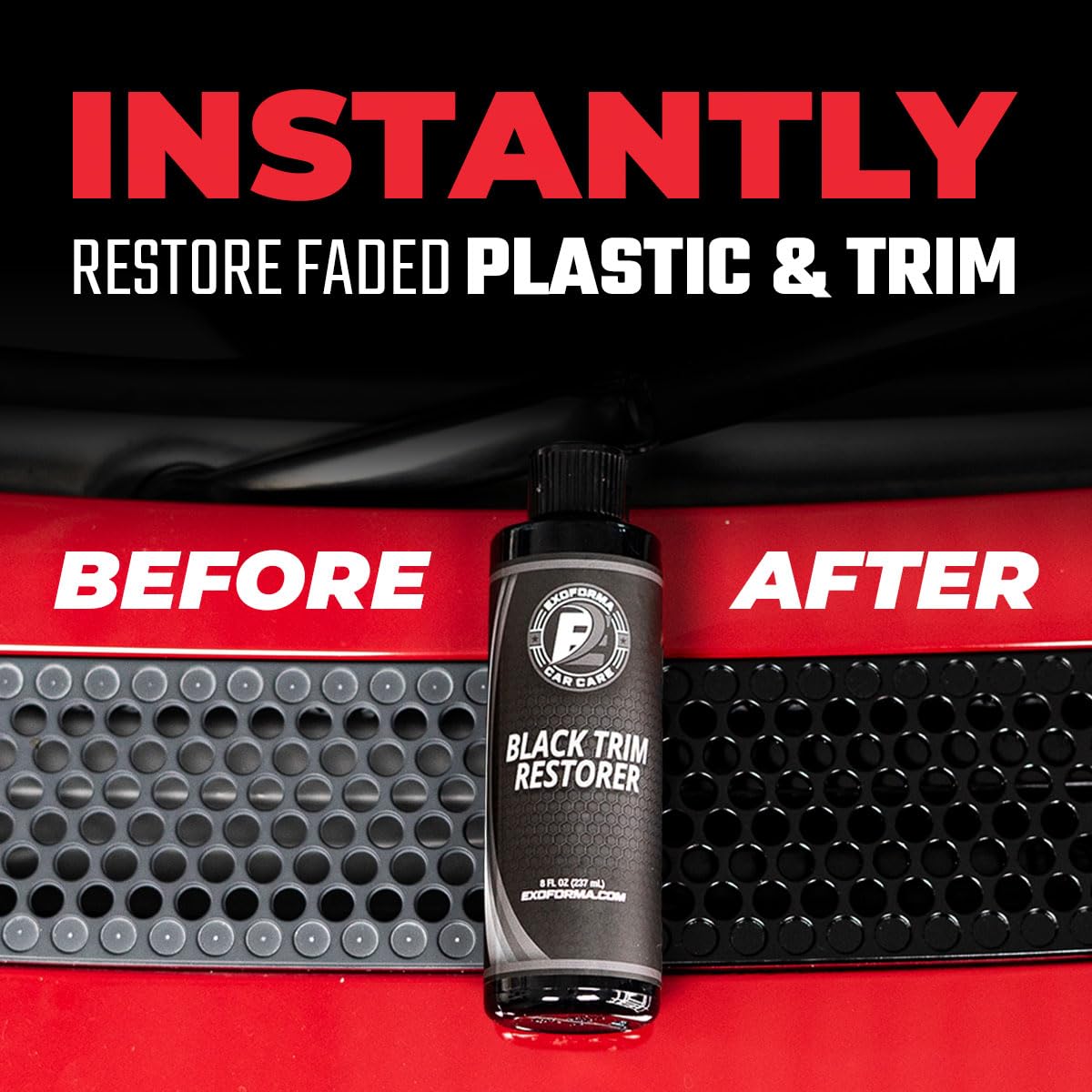 ExoForma Black Trim Restorer - Unique Dye-Infused Formula Lasts 6+ Months - Restores Factory Black to Plastic Trim - Protects Against UV Rays, Helps Conceal Scratches & Scuff Marks - Works in Seconds