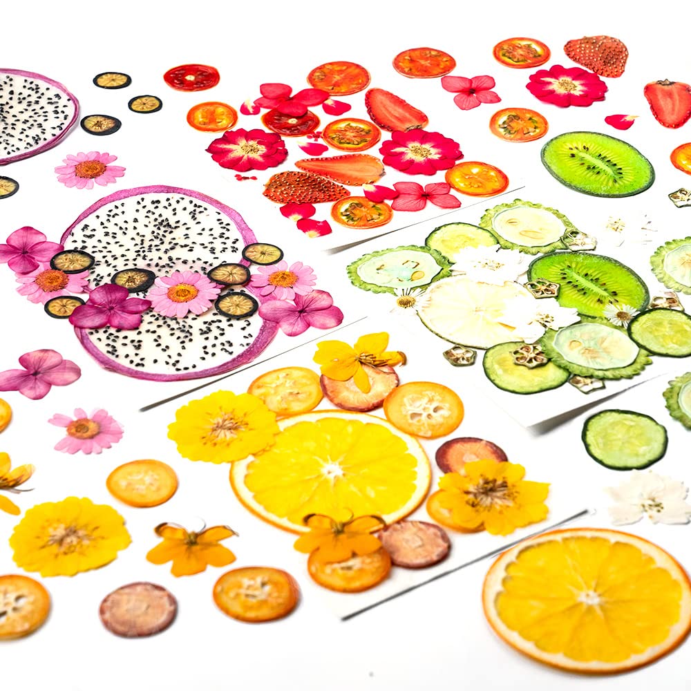 60+ Pieces Dried Pressed Flowers Fruits Set, Real Flowers Fruits for Resin, Natural Fruits Flowers Kit for Crapbooking DIY Art Crafts, Epoxy Resin Jewelry Molds, Candle, Soap Making, Nails DéCor