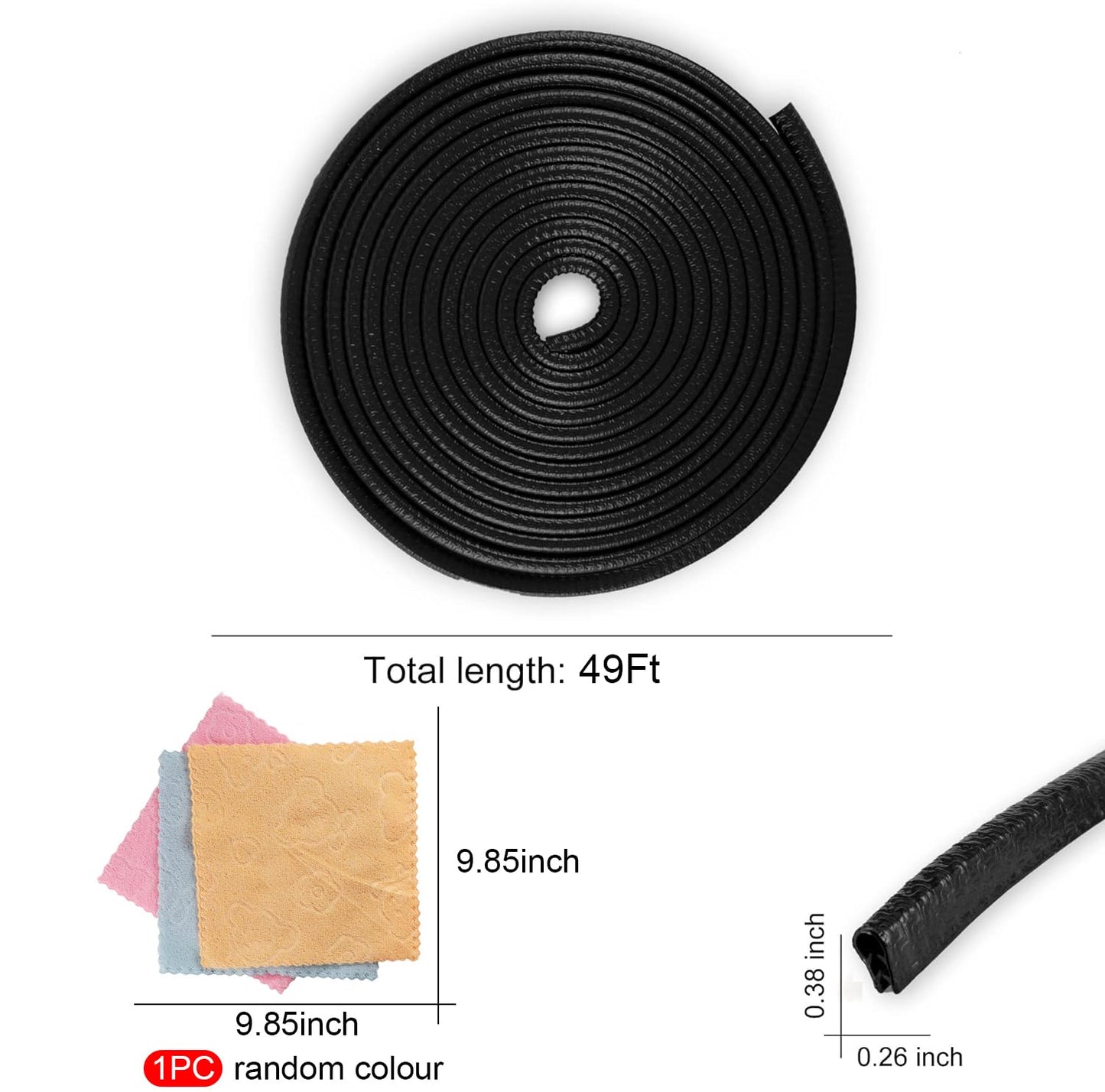 SINGARO 49Ft (15M) Car Door Edge Guard, No Glue Car Door Entry Guard Protective Strip, Rubber Edge Trim Car Door Protector, Applicable to Car, Truck, SUV and ATV, Car Exterior Accessories(Black)