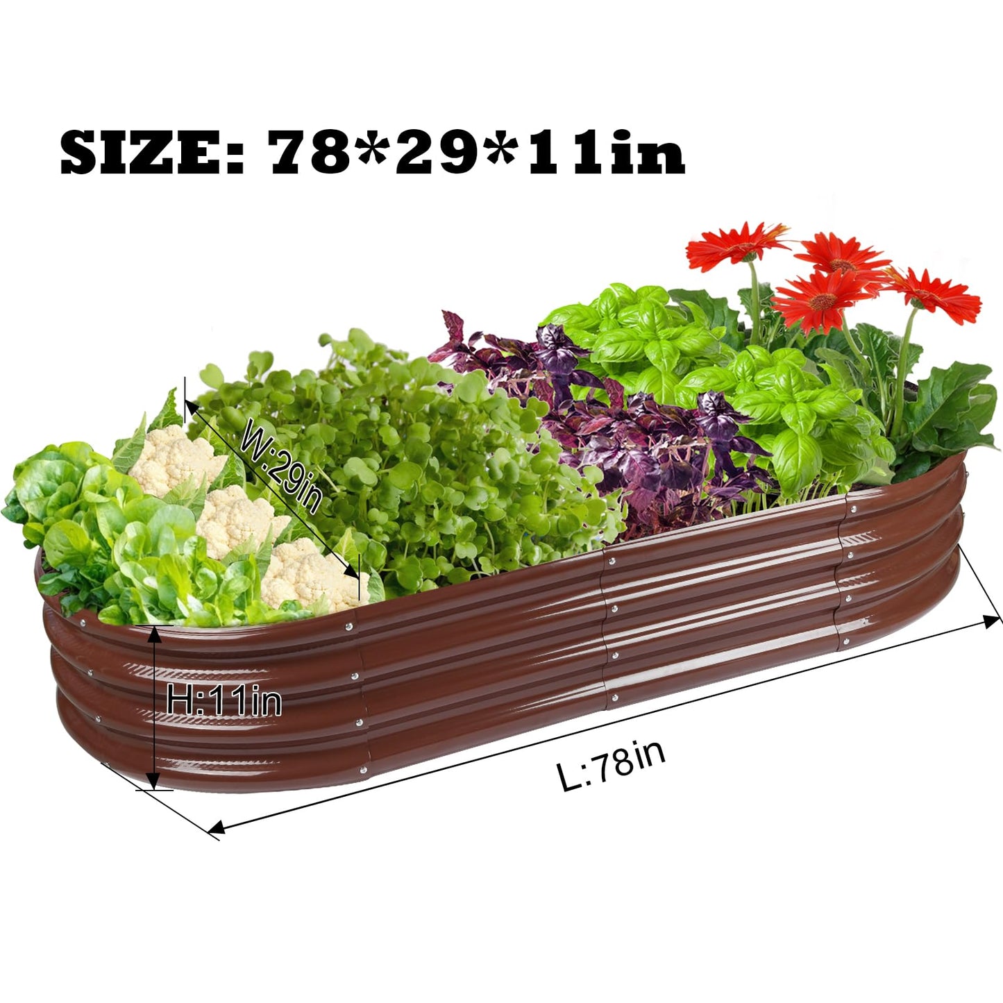 Raised Garden Bed Galvanized Planter Box Outdoor, Rot-Resistant Metal Garden Bed Planter for Vegetables Flower Herb (6.5ft, Brown)