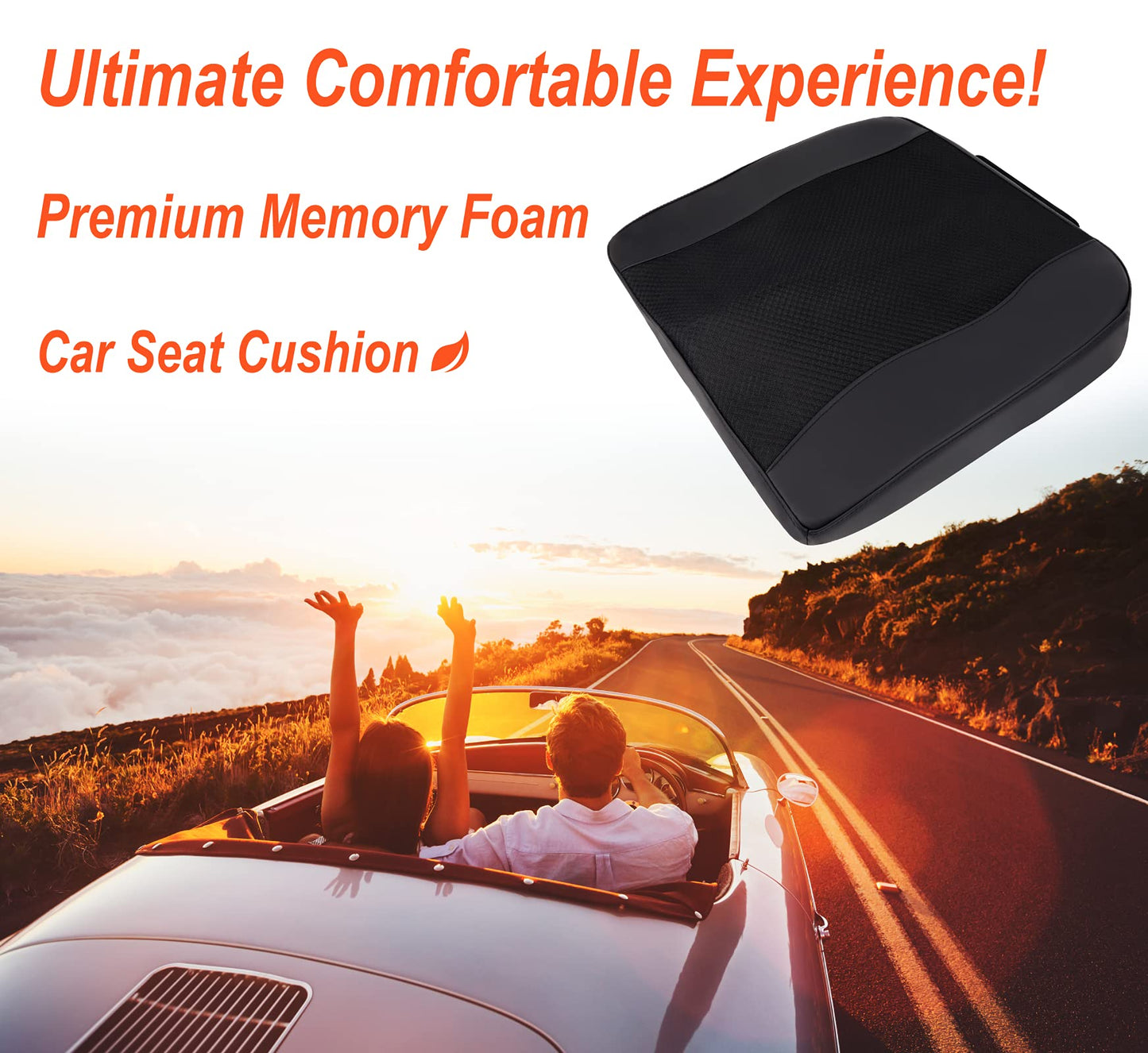 Car Seat Cushion, Comfort Memory Foam Car Cushions for Driving - Sciatica & Lower Back Pain Relief, Driver Seat Pillow for Auto, Office Chair, Wheelchair - Black