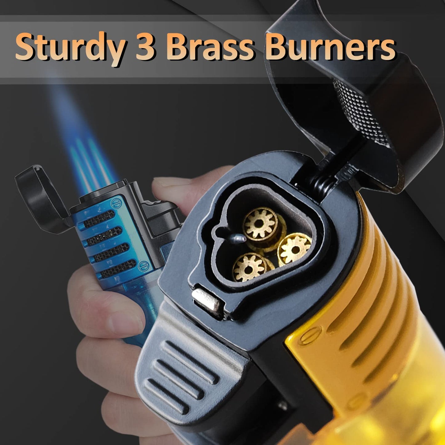 Zoocura Torch Lighter 2 Pack Triple Jet Flame Butane Torch Lighters Refillable Butane Gas Lighters Windproof Adjustable 3 Flame Lighter for Christmas (Without Gas)