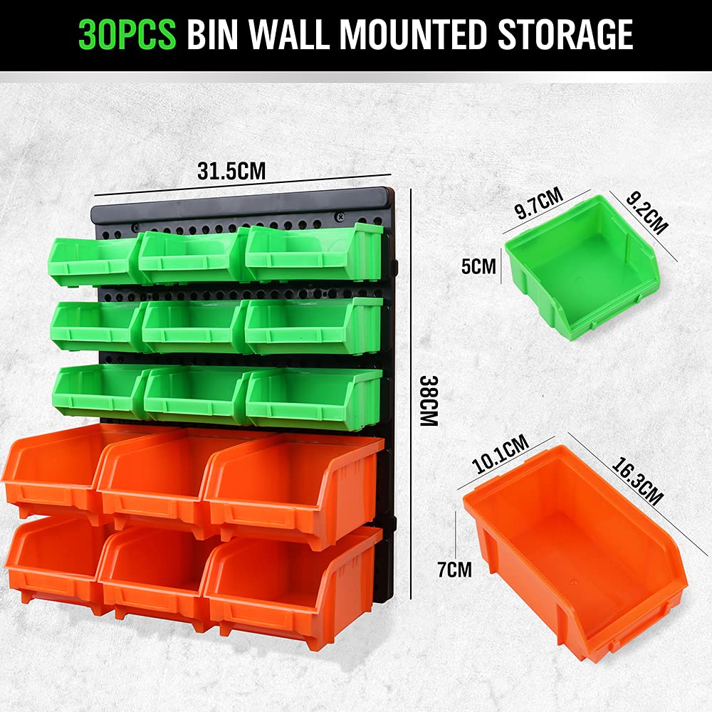 SWANLAKE 30PCS Wall Mounted Storage Bins, Plastic Garage Rack ,Screw Storage ,Tool Organizers.