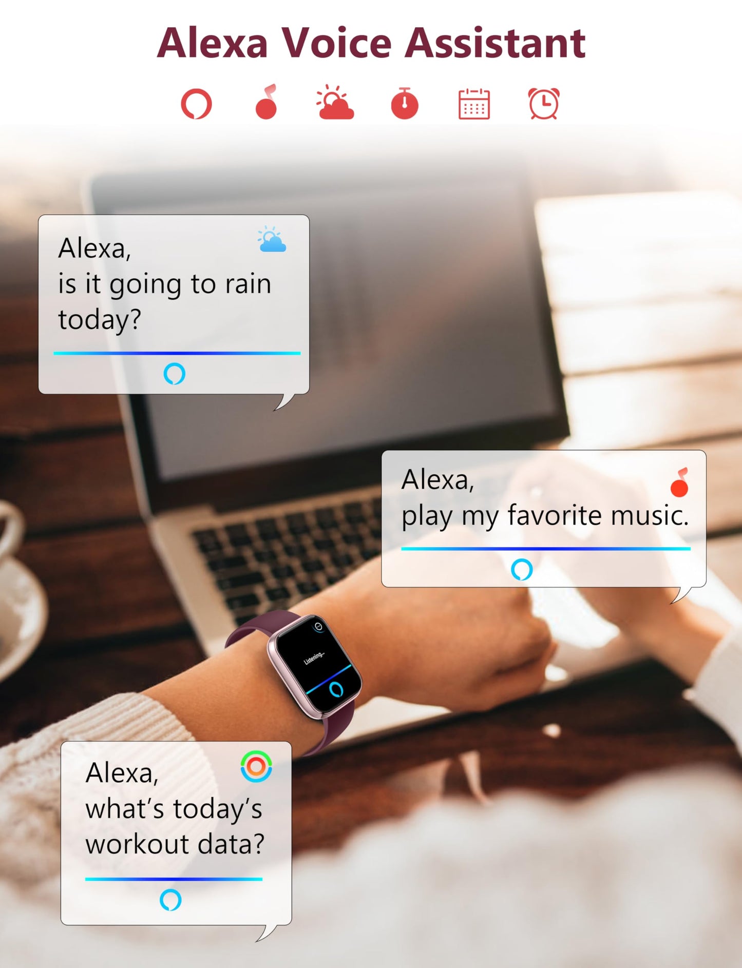 Smart Watch, 44mm Smartwatch Answer Make Calls, Alexa 1.83" Fitness Watch, IP68 Waterproof Fitness Tracker Women Men, Heart Rate/Sleep Monitor, 100+ Sports Pedometer Watch for Android & iOS Phone
