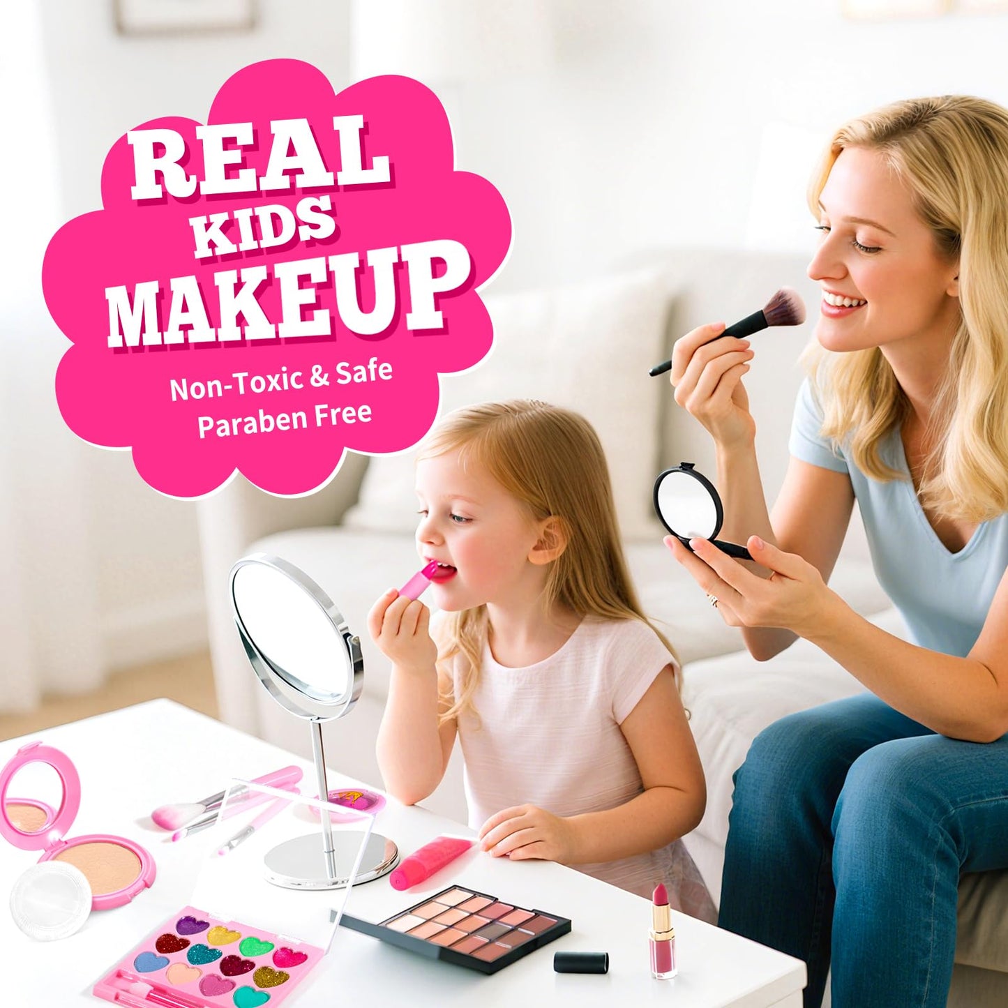 ULOVEME Kids Real Makeup Kit for Girls with Fluffy Purse - Real, Non Toxic, Washable Make Up Toy - Umicorn Toys Gift for 3 4 5 6 7 8 Years Old Girls Birthday (Pink Umicorn)