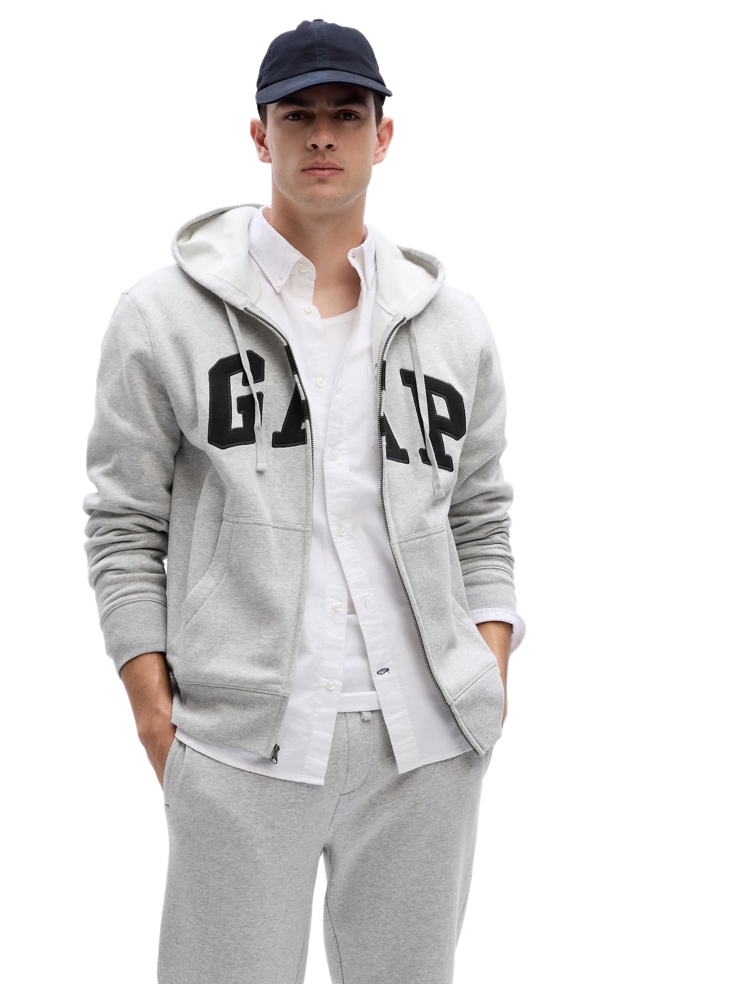 GAP Mens Heritage Logo Full Zip Hoodie Light Heather Grey L