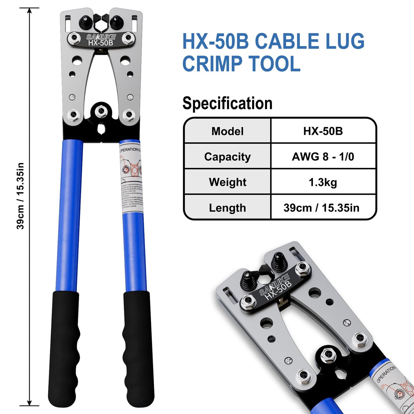 Sanuke Battery Cable Lug Crimping Tool Kit with Cable Cutter 60pcs Ring Terminals 60pcs Heat Shrink Tubing and A Bag, Wire Crimper for AWG 10-1/0 Electrical Lug