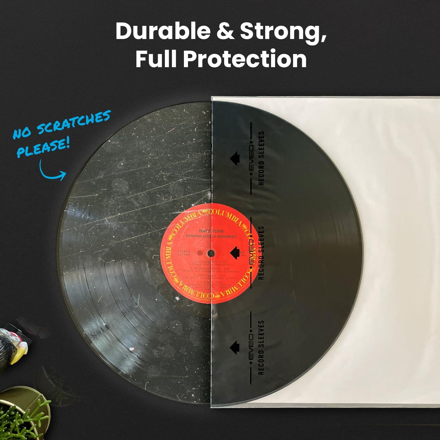 EVEO 50 Vinyl Inner Sleeves for Vinyl Records - Rice Paper Anti-Static LP For 12" Records - Record Sleeves inner Crystal-Clear Protection and Premium Quality - Archival Grade