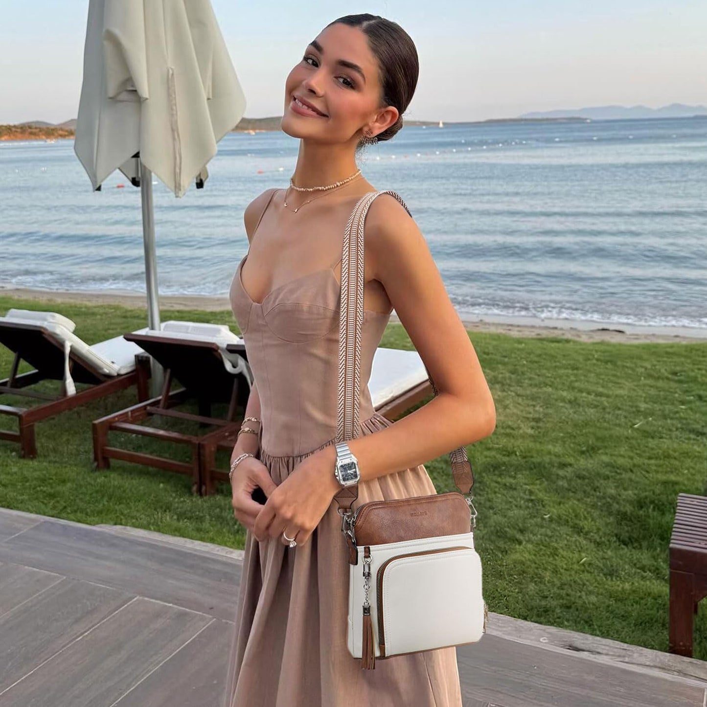 Roulens Crossbody Purse for Women,Lightweight Medium Crossbody Bag Soft Leather Women's Shoulder Handbags with Tassel