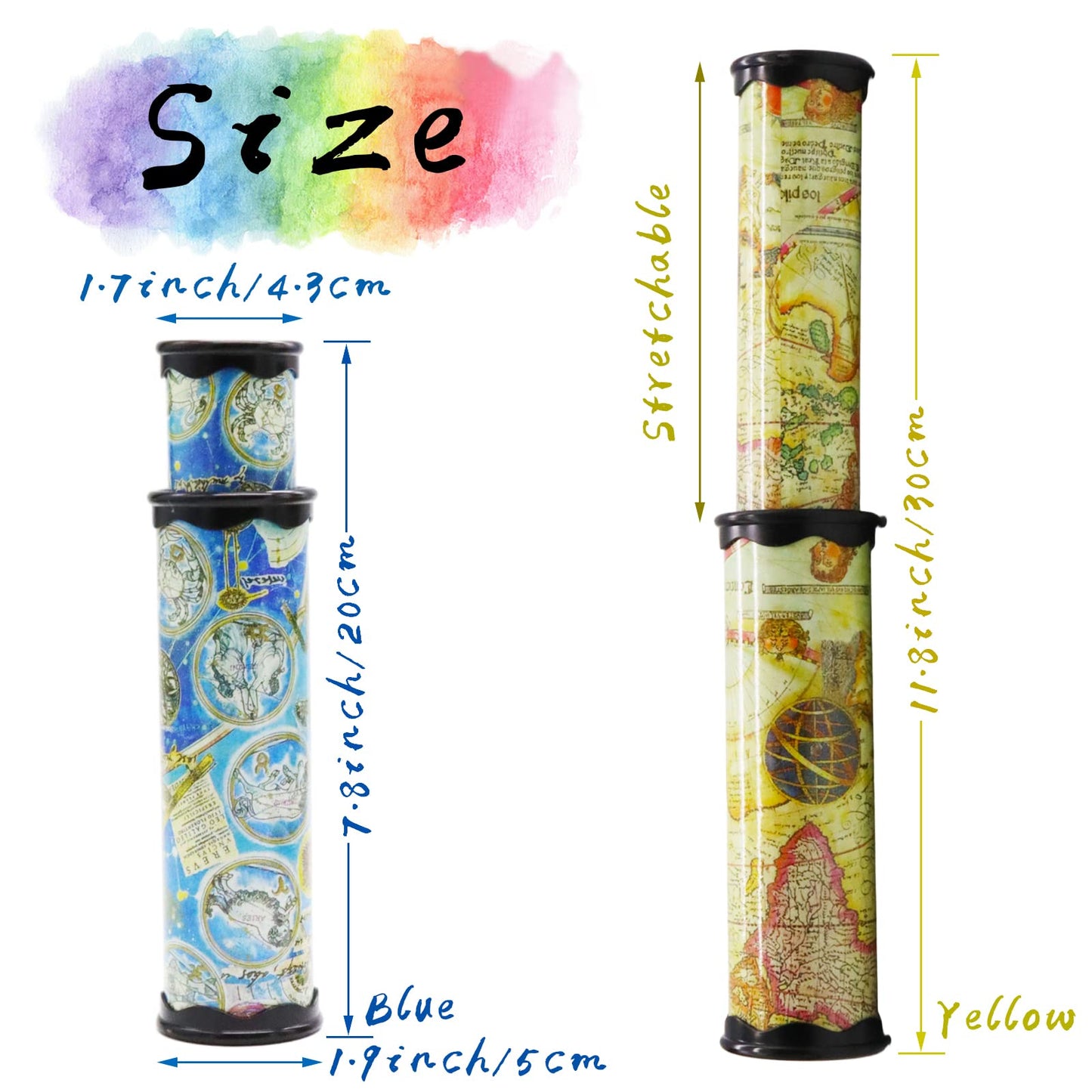 Xeehwb 2 Pack Classic Kaleidoscope Toy,Magic Rotating Kaleidoscope,Stretchable Long World Kaleidoscope,Educational Toy Kaleidoscope for Children Gifts