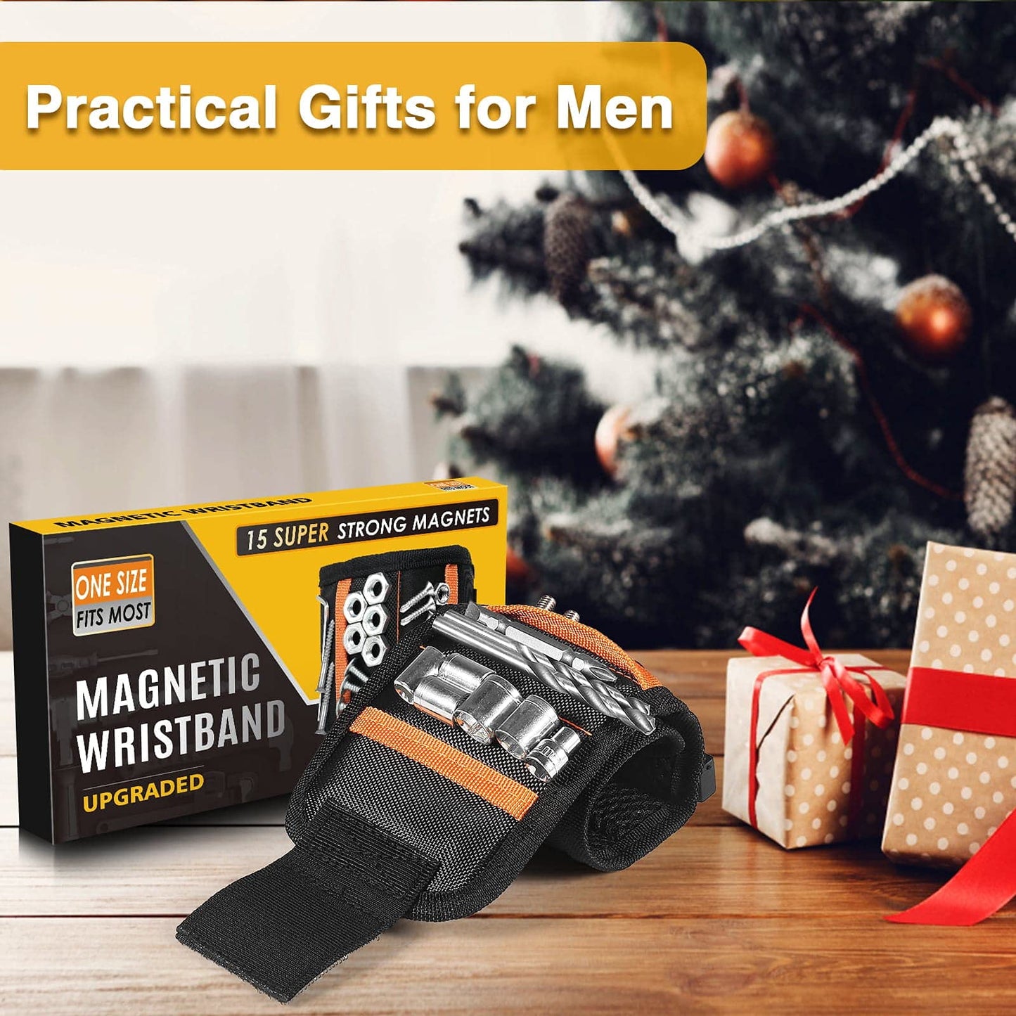 Valentines Day Gifts for Him Boyfriend Husband, Magnetic Wristband for Tools, Cool Gadgets for Men Dad, Tool Belts with 15 Strong Magnets for Holding Screws, Nails, Wrenches, Drill Bits