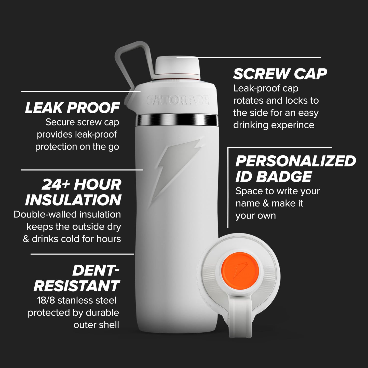 Gatorade 'Overtime' 22oz Stainless Steel Water Bottle, Twist Cap, Grey