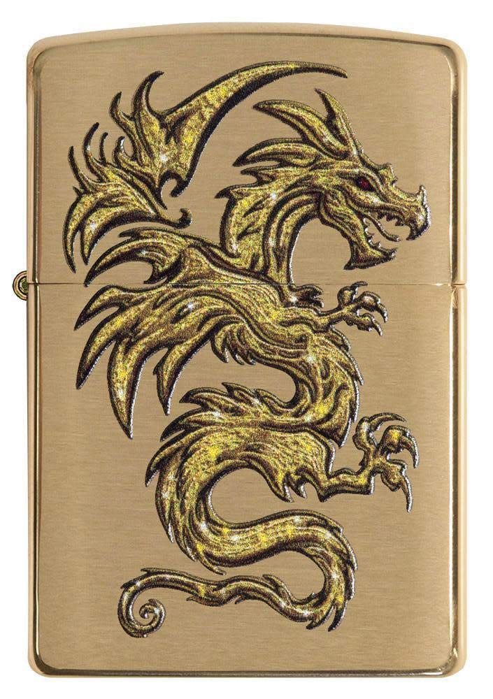 Zippo Dragon Design Brushed Brass Pocket Lighter