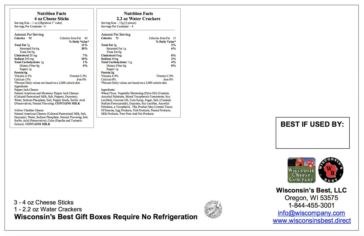 Wisconsin Cheese Company - Wisconsin Cheddar & Pepper Jack Cheese and Cracker Gift Box - 100% Wisconsin Cheese | Perfect for Parties, Charcuterie Boards and Birthdays