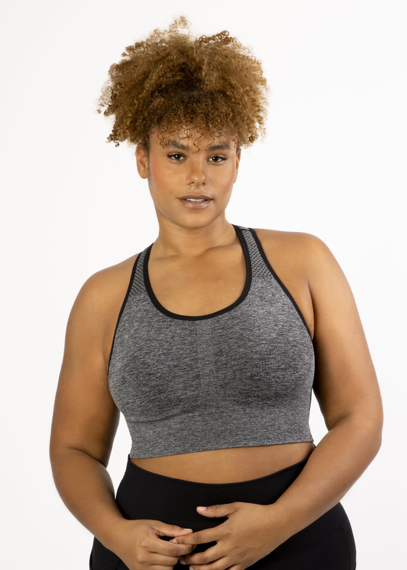 Under Control Plus Size Sports Bras for Women High Support Seamless Racerback Padded White/Black Sports Bra Yoga Workout Bras (as1, Cup_Band, 3X, 48, Marl Grey)