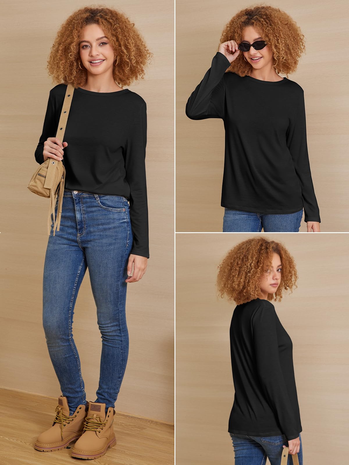 ATHMILE Ladies Loose Fit Basic Tee Fall Outfits 2025 Women Underscrub Long Sleeve Tops Fashion Crew Neck Shirts Fall Blouse Trendy Black