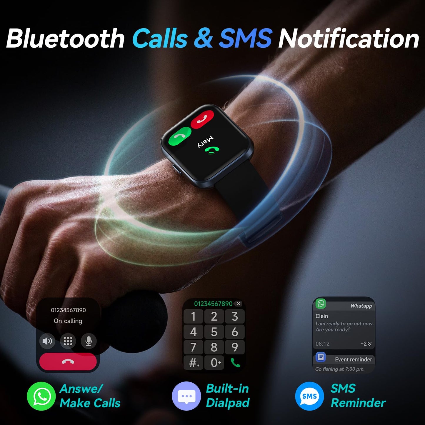 Smart Watches for Men Android & iPhone, 1.8" Alexa Built-in Smartwatches Fitness Tracker Watch with Bluetooth Calls, IP68 Waterproof, Heart Rate/Sleep/SpO2 Monitor, 110 Sport Modes - Black