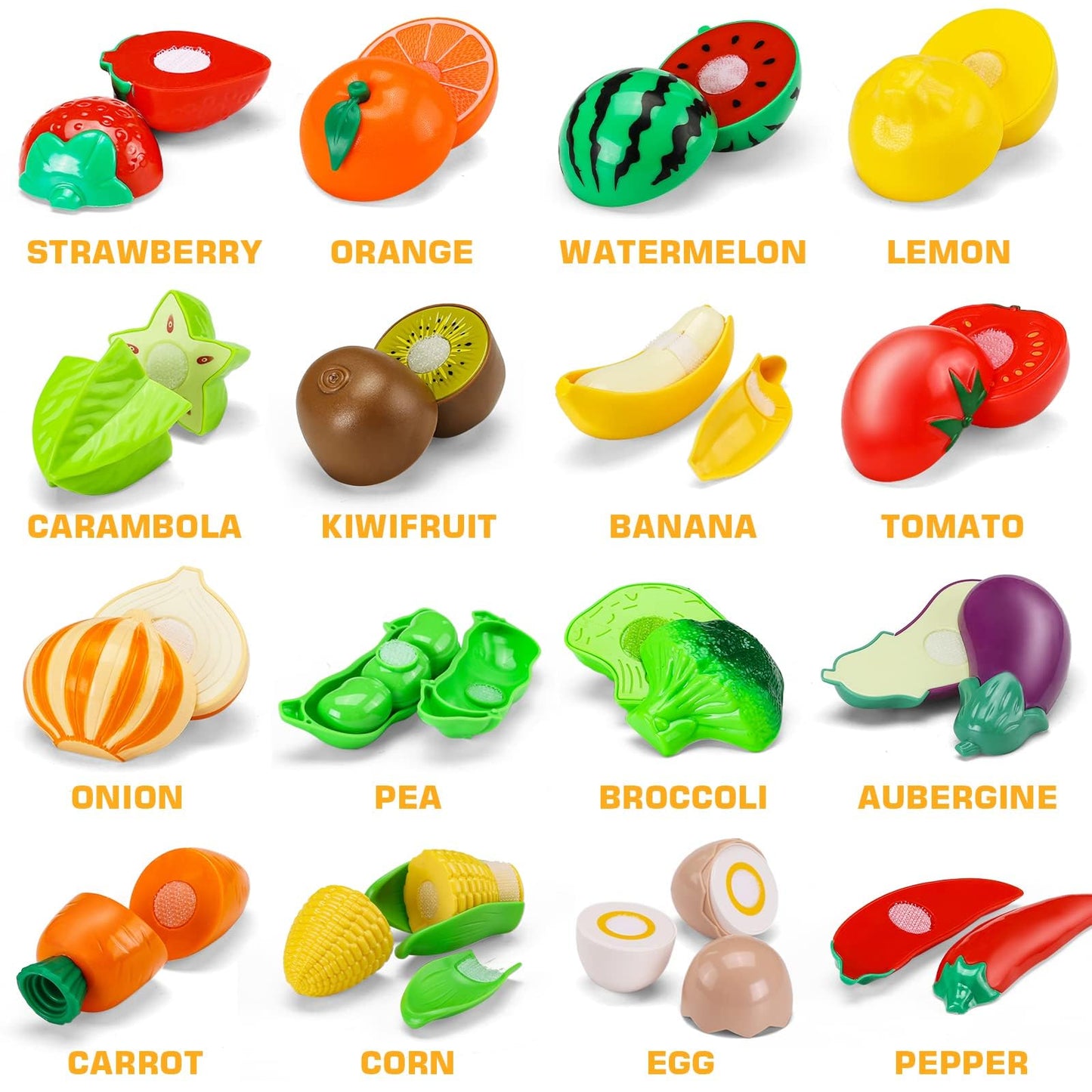 42 Items 87 Pcs Cutting Play Kitchen Set for Kids, Pretend Cooking Fruit &Vegetables&Fast Food with Storage Basket, Fake Food Toys for Toddler&Baby, Educational Gift for Girls Boys Children Birthday