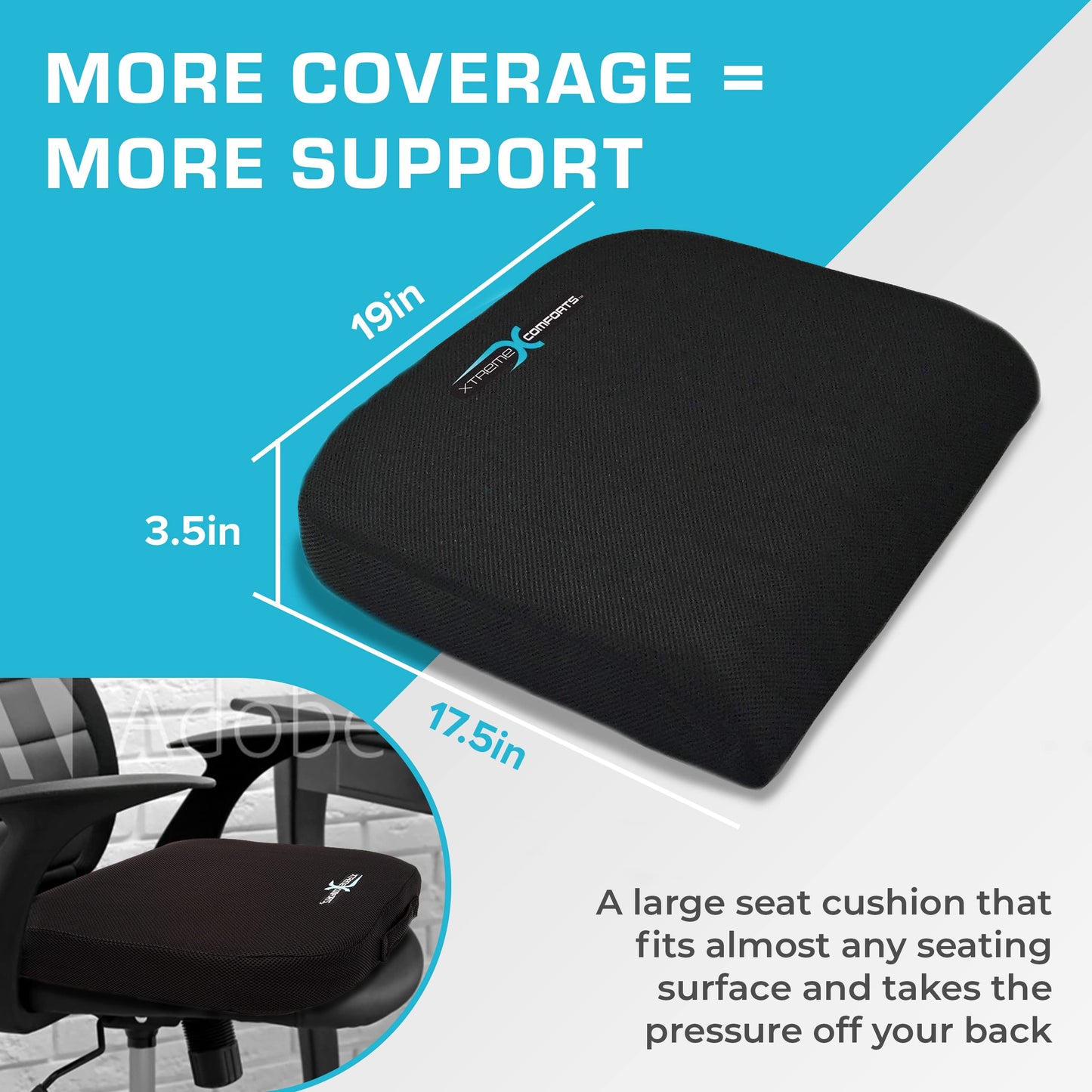 Xtreme Comforts Seat Cushions | Office Chair Cushions for Desk, Car, Wheelchair| Ergonomic Memory Foam Seat Cushion for Support & Comfort | Helps Improve Sitting Posture for Work & Body Relief