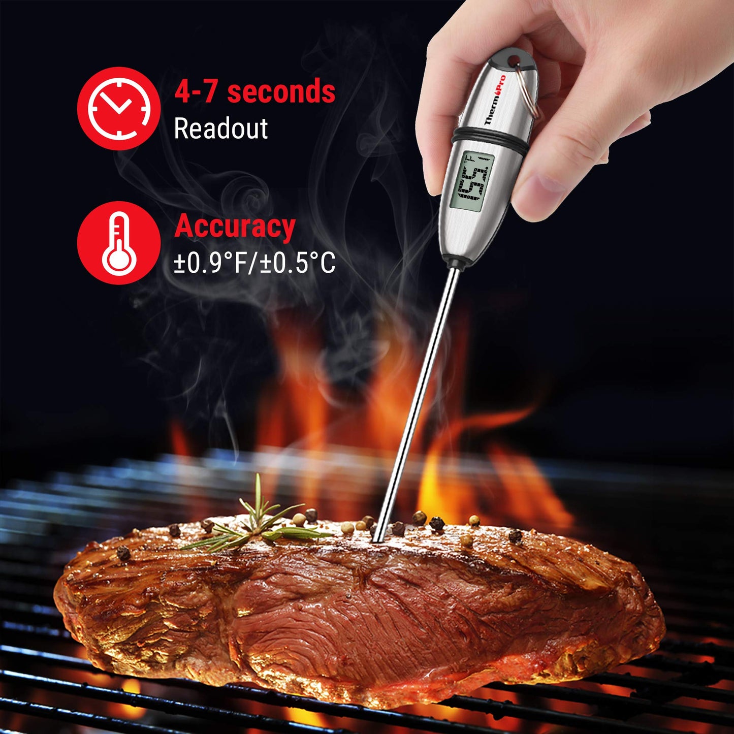 ThermoPro TP02S Digital Food Thermometer for Cooking Bread Baking Sourdough Liquids, Meat Thermometer Digital with Super Long Probe for Grill Kitchen BBQ Oil Milk Yogurt Candy Making Accessory