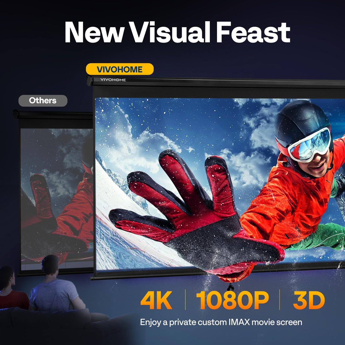 VIVOHOME Projector Screen Pull Down, 1:1 120 Inch Retractable Projection Screen, HD 4K Manual Pull Movie Screen for Home Theater, Cinema, Office (84x84 Inch Black)