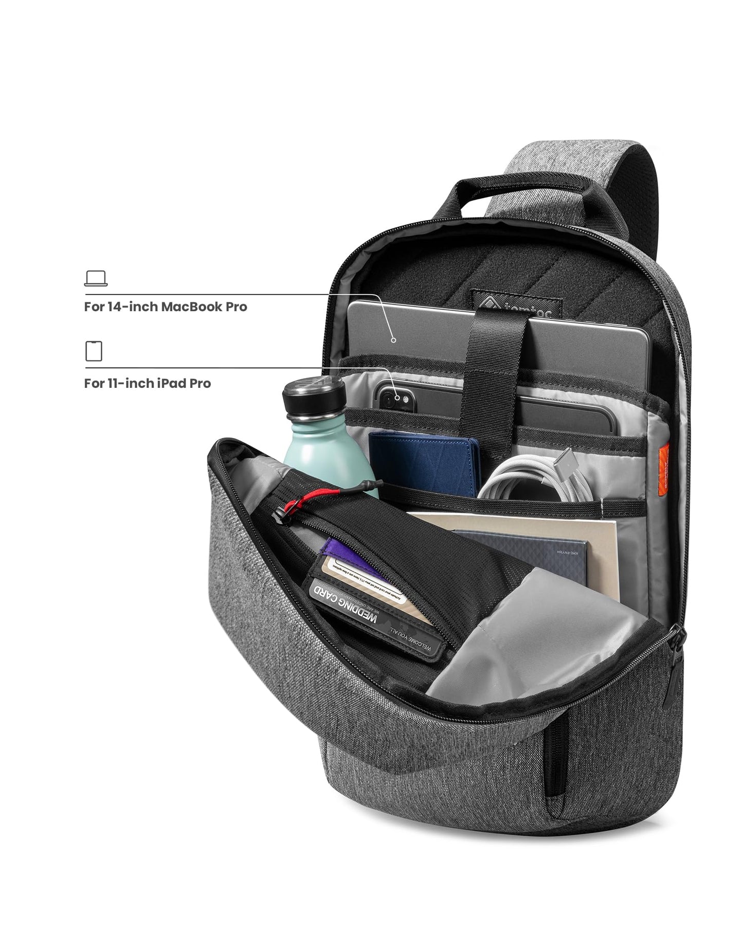 tomtoc Sling Bag Crossbody Backpack EDC Daypack for Men Women, Chest Shoulder bag for 2024 14" MacBook Pro M4, 13" MacBook Air/Pro, 2025 11" iPad A16/Air M3&M2/Pro M4, Daily Use, Work, Travel- S Size