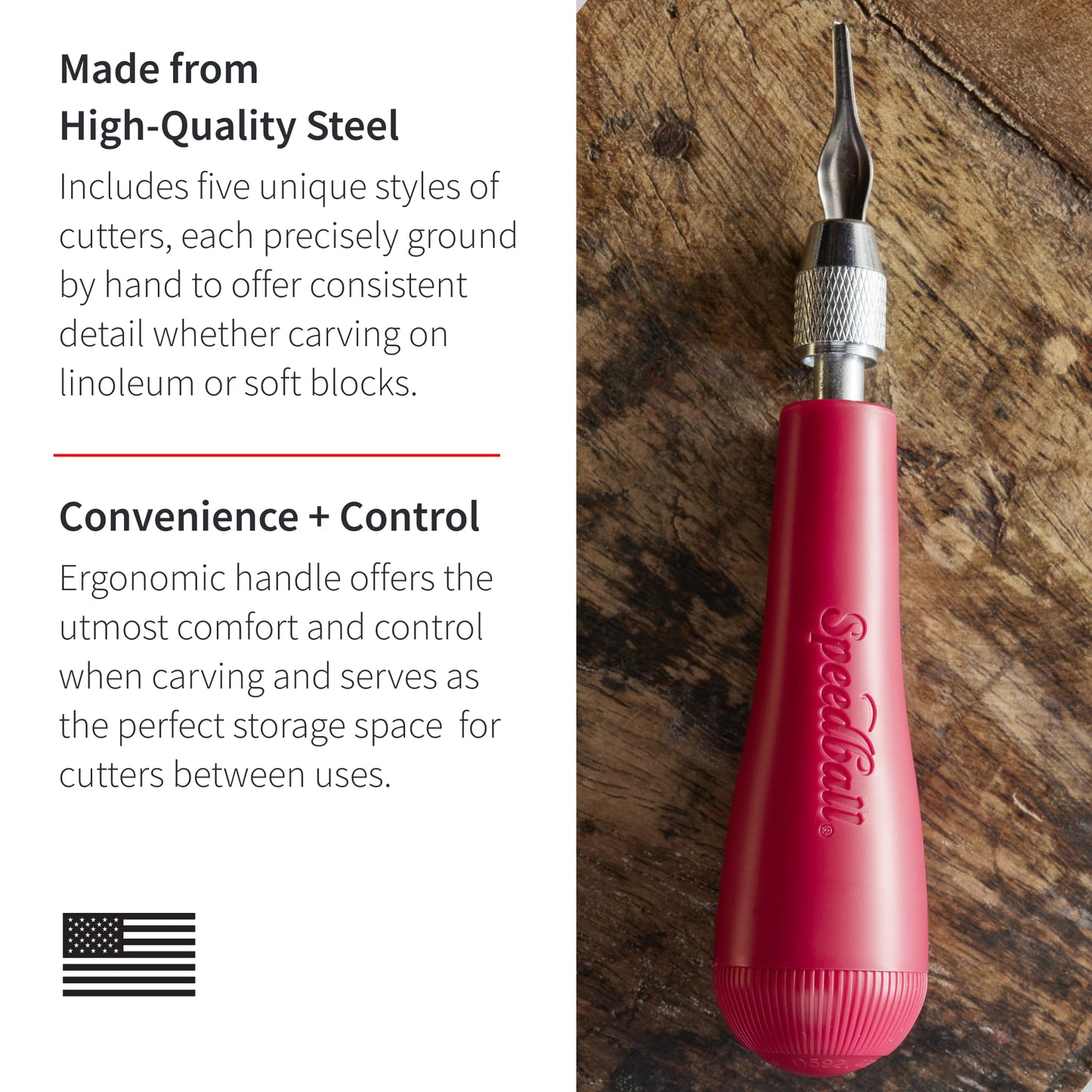 Speedball 4131 Linoleum Cutter – 5 Assorted Lino Cutters Includes Plastic Storage Handle, Made in The USA