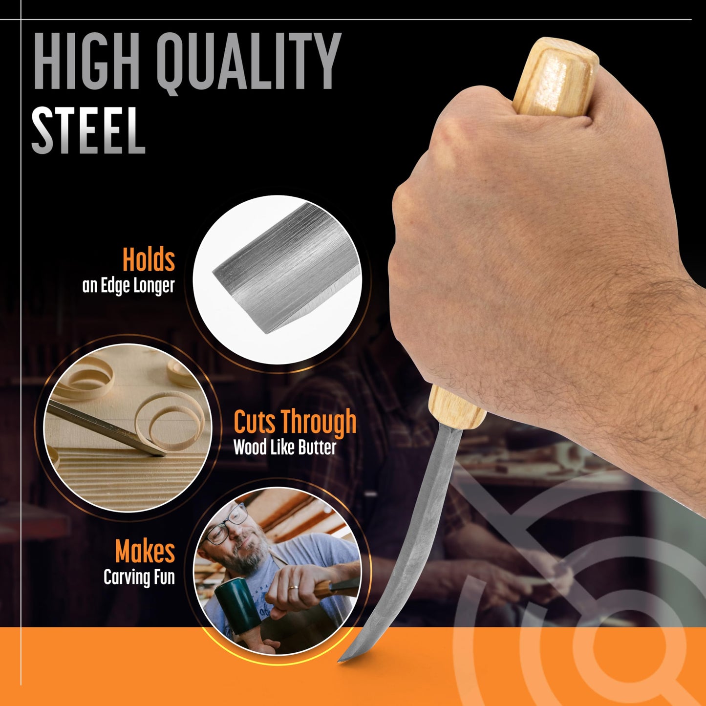 Schaaf Wood Carving Tools Set of 12 Chisels with Canvas Case | Wood Carving Chisels with Razor Sharp CR-V 60 Steel Blades