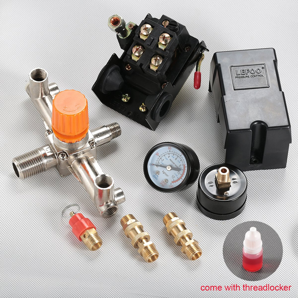 Secbolt Pressure Switch Manifold Regulator Gauges Air Compressor Pressure Switch Control Valve 90-120PSI (Horizontal Switch)