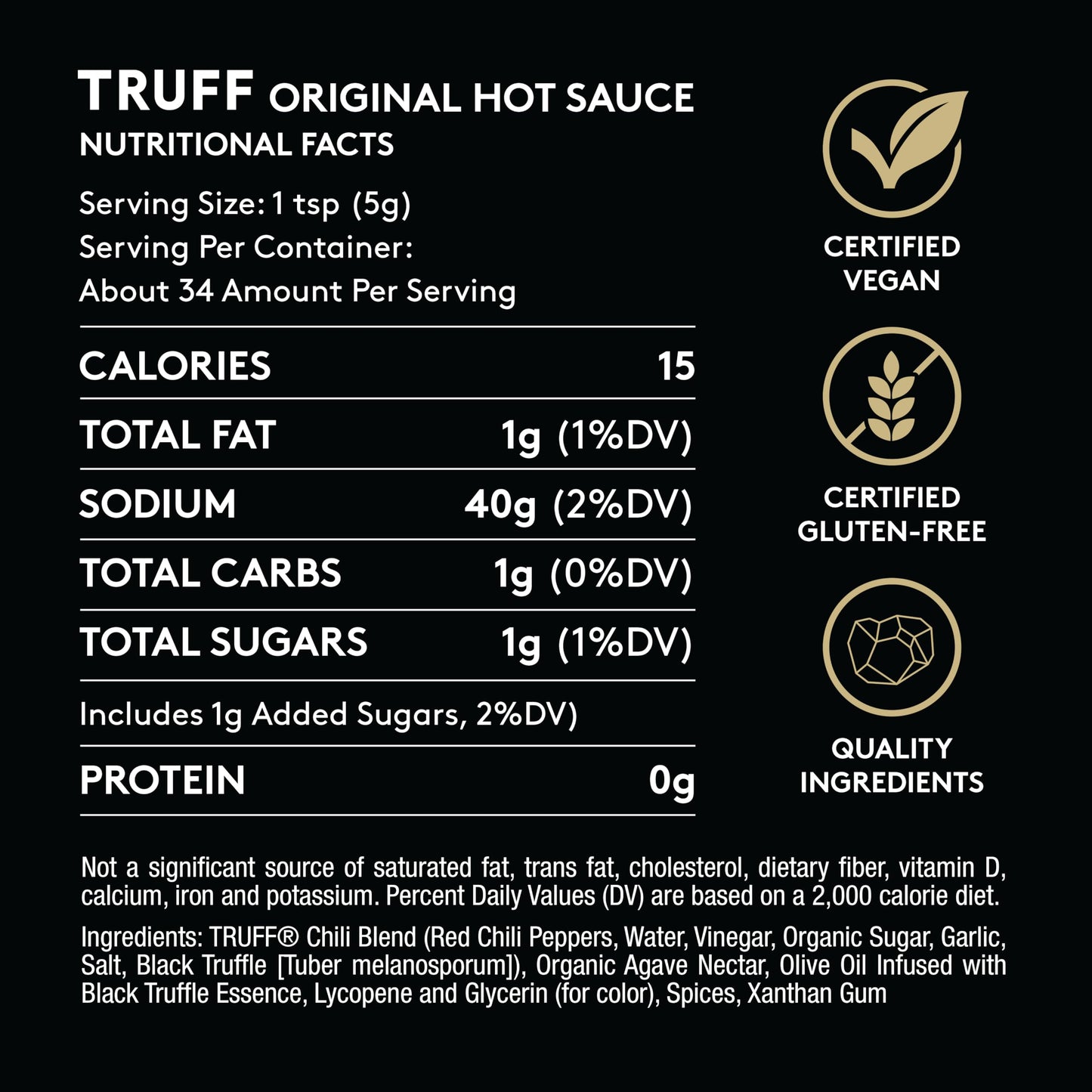TRUFF Original Black Truffle Hot Sauce, Gourmet Hot Sauce with Ripe Chili Peppers, Black Truffle Oil, Agave Nectar, Unique Flavor Experience in a Bottle, 6 oz.
