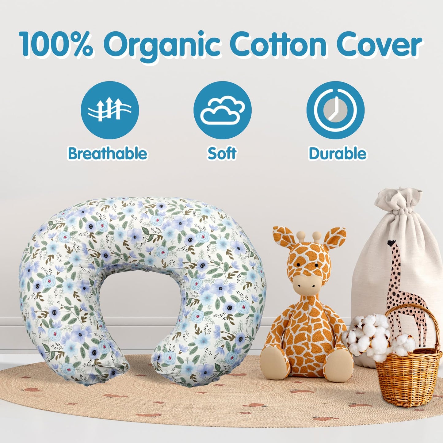 x-vesolje Nursing Pillow, Breastfeeding Pillows with Standard Size Removable Cover, Breast Feeding Pillow with Breathable Filling, Ergonomic Nursing Essentials for Bottle and Breastfeeding- Leaves…