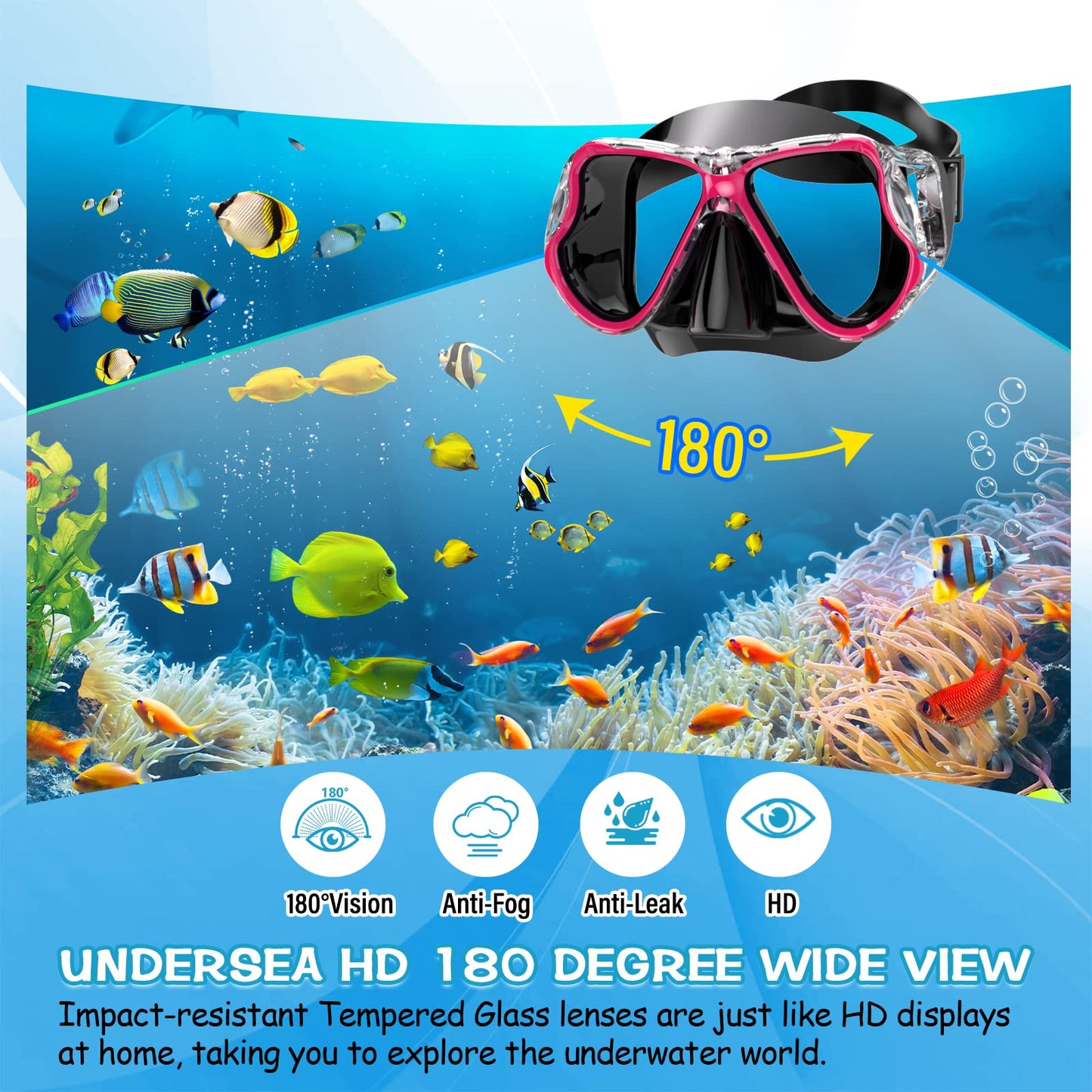Greatever Dry Snorkel Set,Panoramic Wide View,Anti-Fog Scuba Diving Mask,Professional Snorkeling Gear for Adults