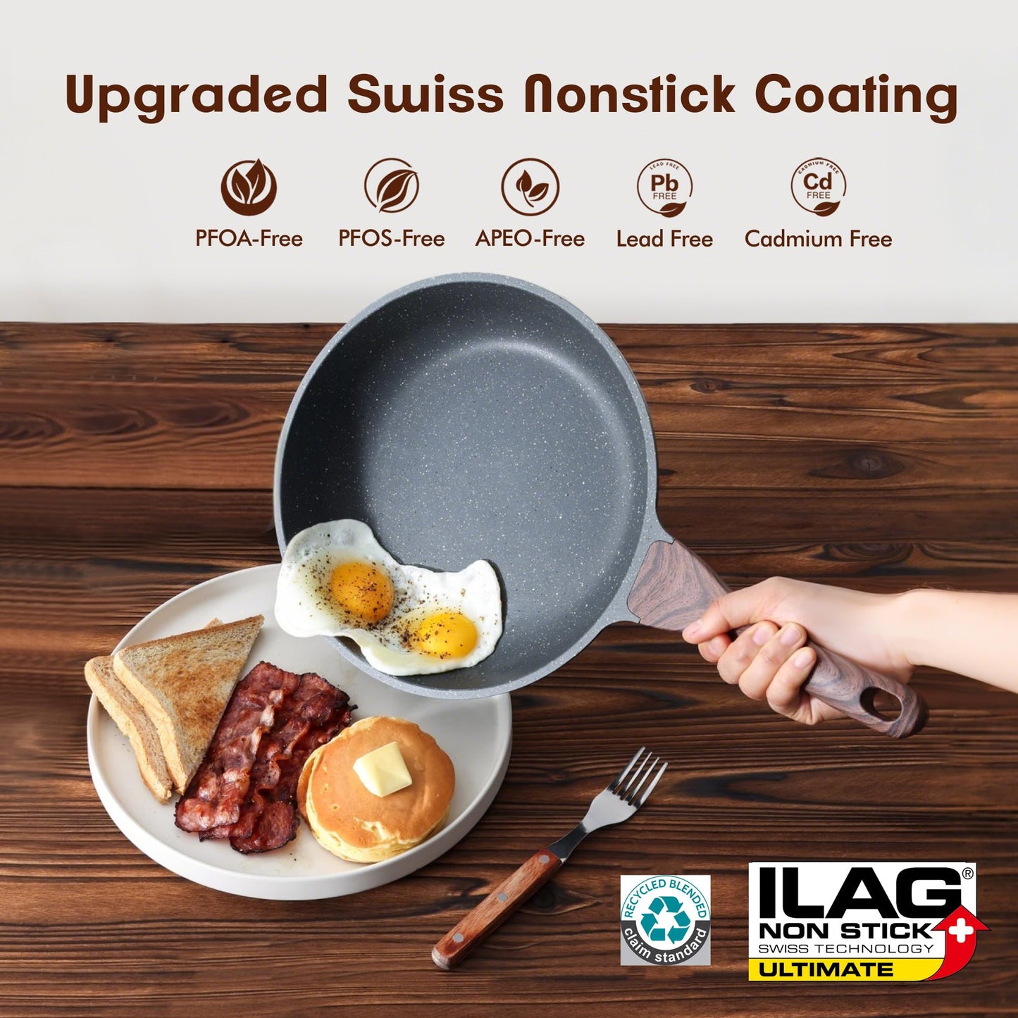 SENSARTE Nonstick Frying Pan Skillets, Swiss Granite Coating Omelette Pans, Healthy Cookware Chef's Pan, Free of Intentionally Added PFOA (9.5+11+12.5 Inch)