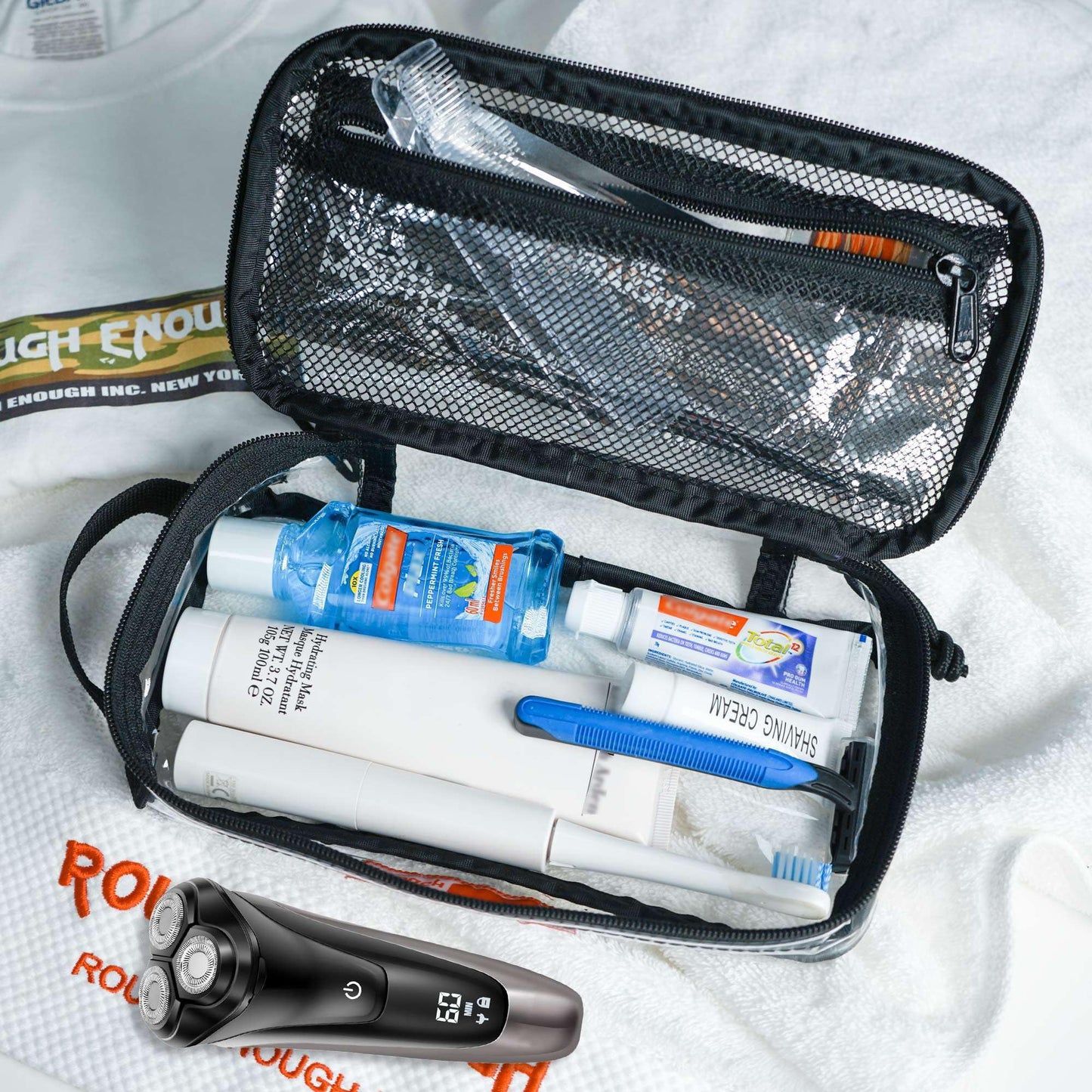 Rough Enough Clear Travel TSA Approved Toiletry Bag Small Toothbrush Case Shaving Kit Organizer Pouch for Women Men