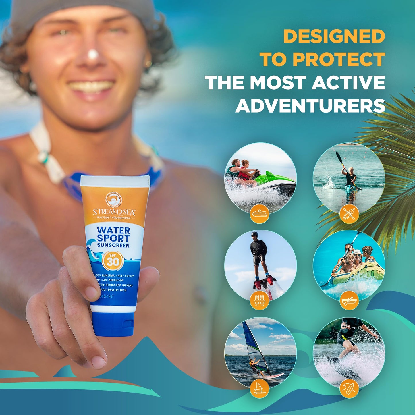 STREAM 2 SEA SPF 30 Biodegradable Mineral Sunscreen, 3 Fl oz Non-Greasy and Moisturizing Reef Safe Sunscreen For Face Protection and Body Against UVA and UVB