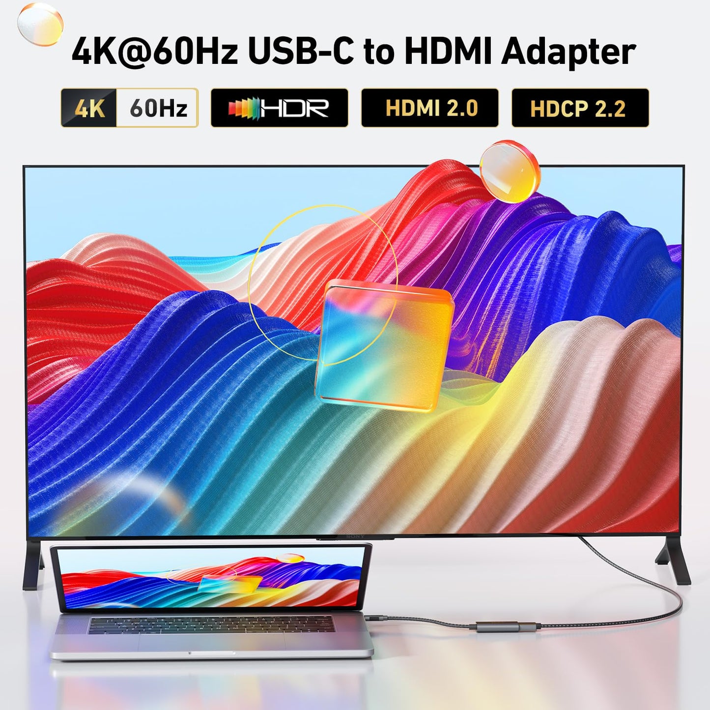 uni USB-C to HDMI Adapter 4K@60Hz, Thunderbolt 3/4 to HDMI Adapter, Type C HDMI Converter, Compatible with MacBook Pro/Air 2022, iPad Pro/Air, Surface Laptop, Dell XPS, Chromebook, Galaxy & More