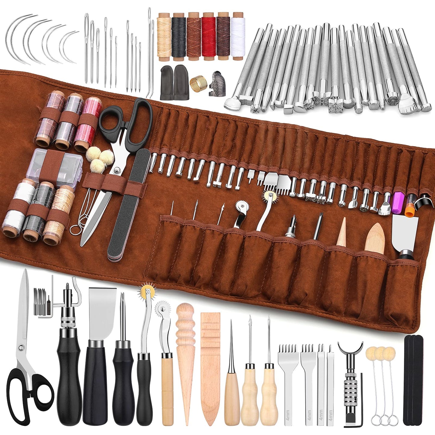 TLKKUE Leather Working Tools Leather Craft Tools for Carving Stamping Sewing Punching Cutting with Custom Custom Storage Bag Professional Tooling Kit for Crafting, Repair & DIY Projects
