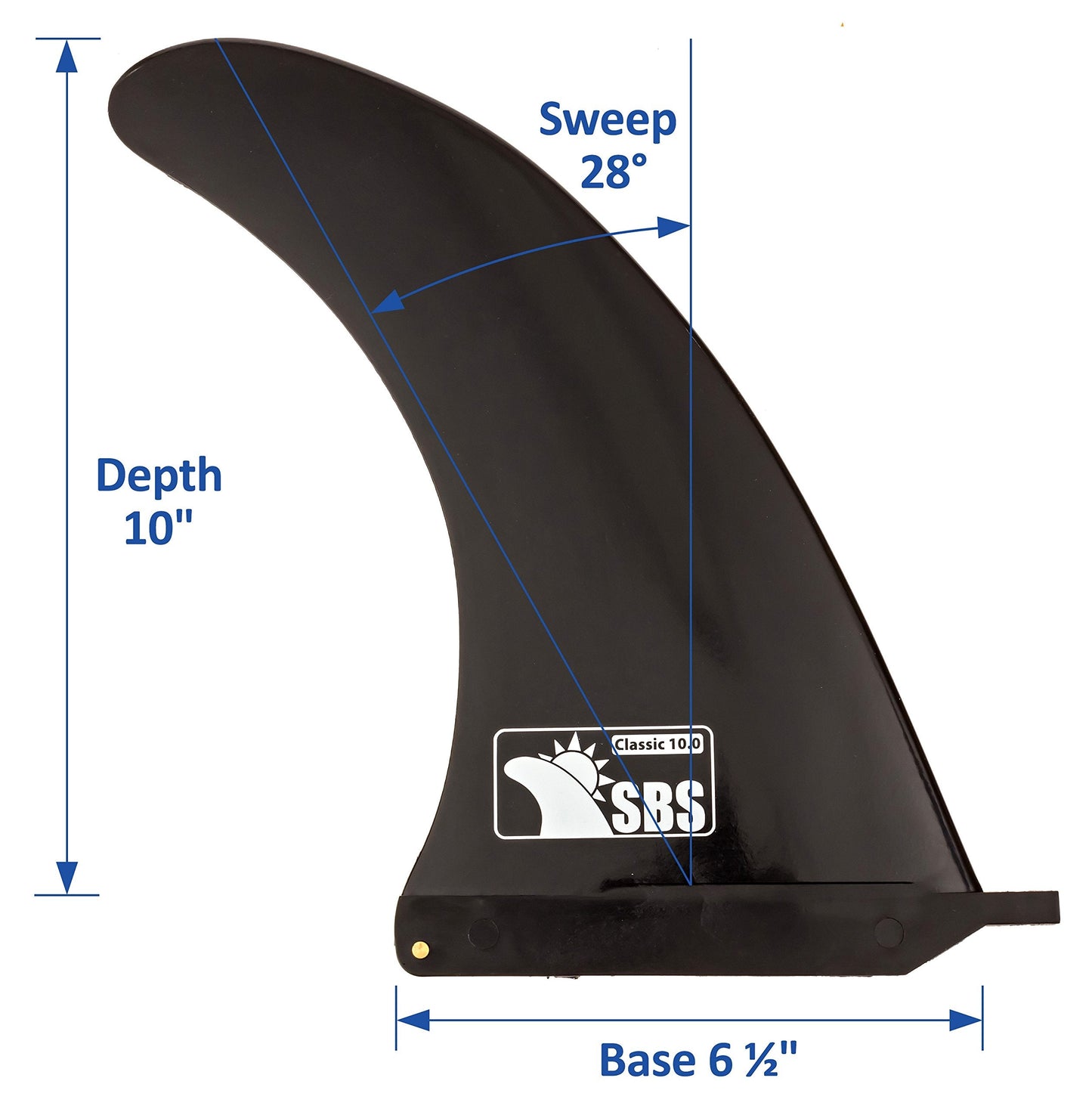 SBS 10" Surf & SUP Fin - Free No Tool Fin Screw - 10 inch Center Fin for Longboard, Surfboard & Paddleboard