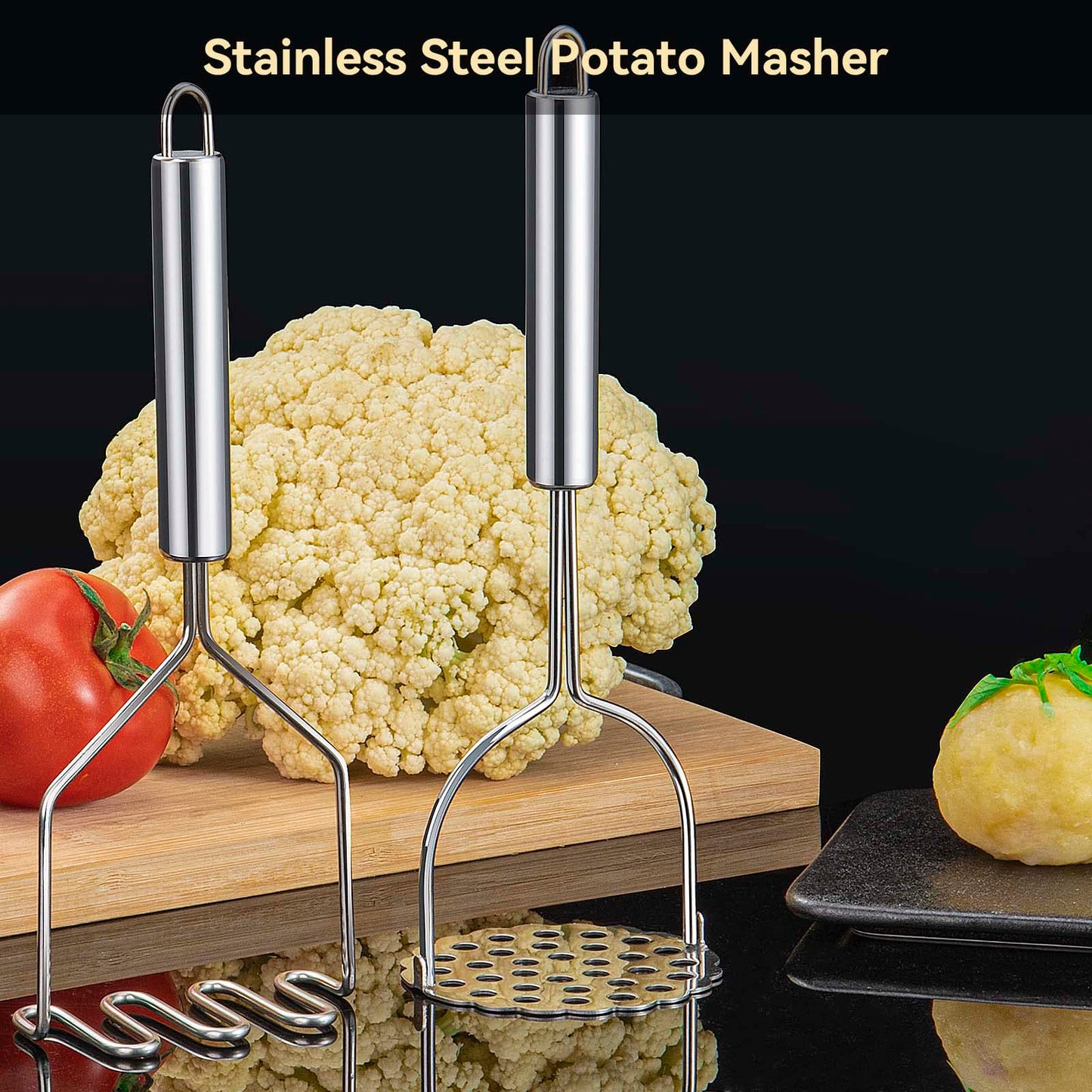 VOOVAO 2 Pcs Potato Masher for Potatoes, Heavy Duty Stainless Steel Integrated Kitchen Tool