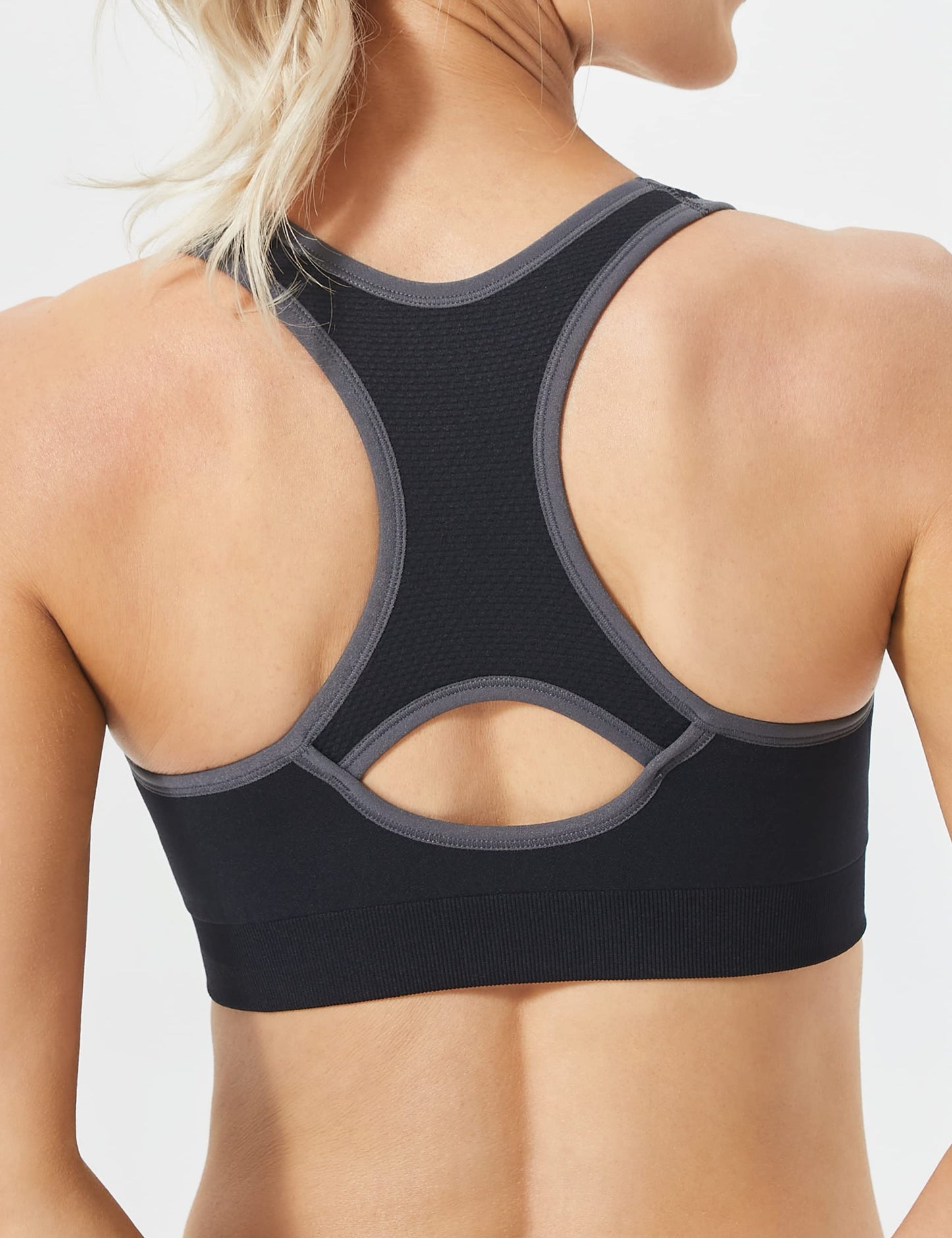 FITTIN Racerback Sports Bras for Women - Padded Seamless High Impact Support for Yoga Gym Workout Fitness Black