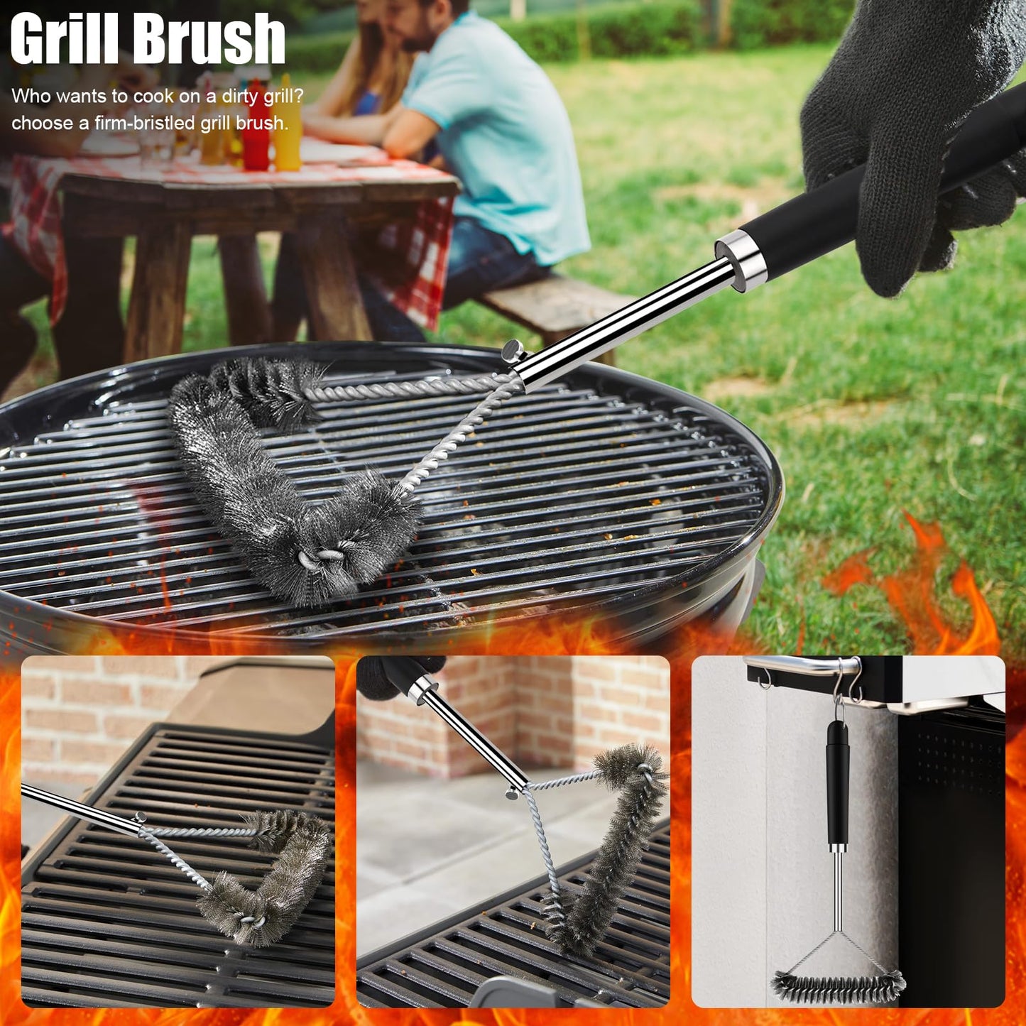 RINPIR 31pcs BBQ Grill Accessories Set for Men Dad, Heavy Duty Grilling Tools Gifts for Fathers Day, Stainless Steel BBQ Utensils Kit with Mats, Grill Brush in Carrying Bag Black