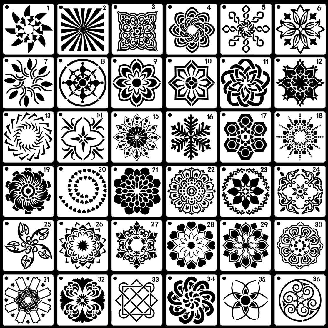36 PCS Reusable Mandala Stencils for Painting Rocks Wood Canvas Fabric Glass Pottery Art Projects