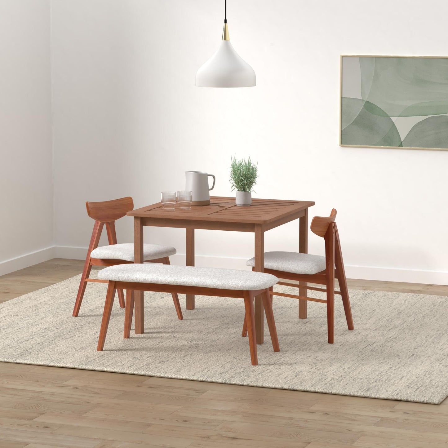 Furinno FG18006 Tioman Hardwood Patio Furniture Square Table with Umbrella Hole, Natural, 35.4"D x 35.4"W x 29.2"H