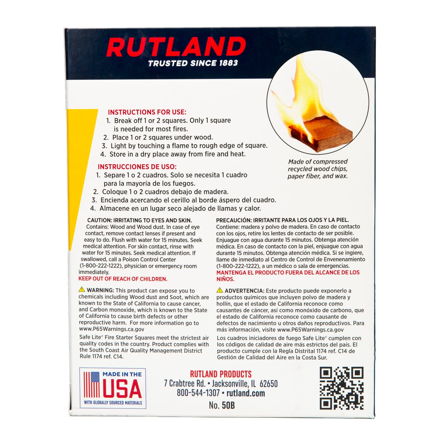 Rutland Safe Lite Fire Starter Squares - Heavy Charcoal Starters for Fireplace, Grill Pit, BBQ & Campfires - USA-Made Camping Accessories - Odorless Long Burn - 4.6 Lbs, 144 Squares