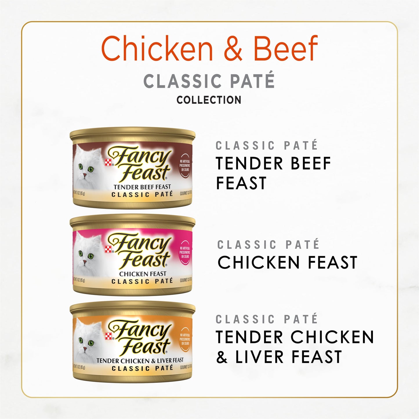 Purina Fancy Feast Chicken and Beef Classic Pate Collection Grain Free Wet Cat Food Variety Pack - (Pack of 24) 3 Oz. Pull-Top Cans