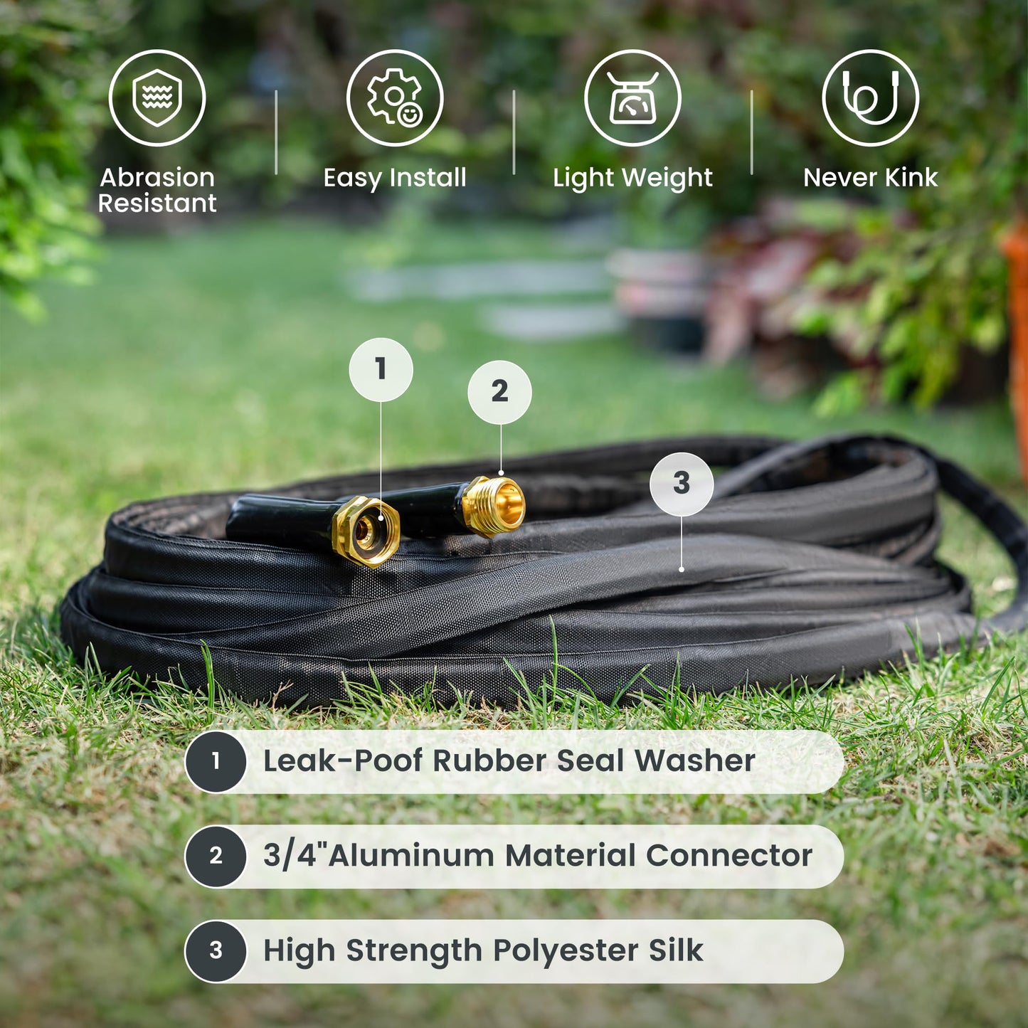 Giraffe Tools Garden Hose 25FT Lightweight Lay Flat Water Hose Kink Free Flexible Hose with 9 Spray Function Nozzle(Black)