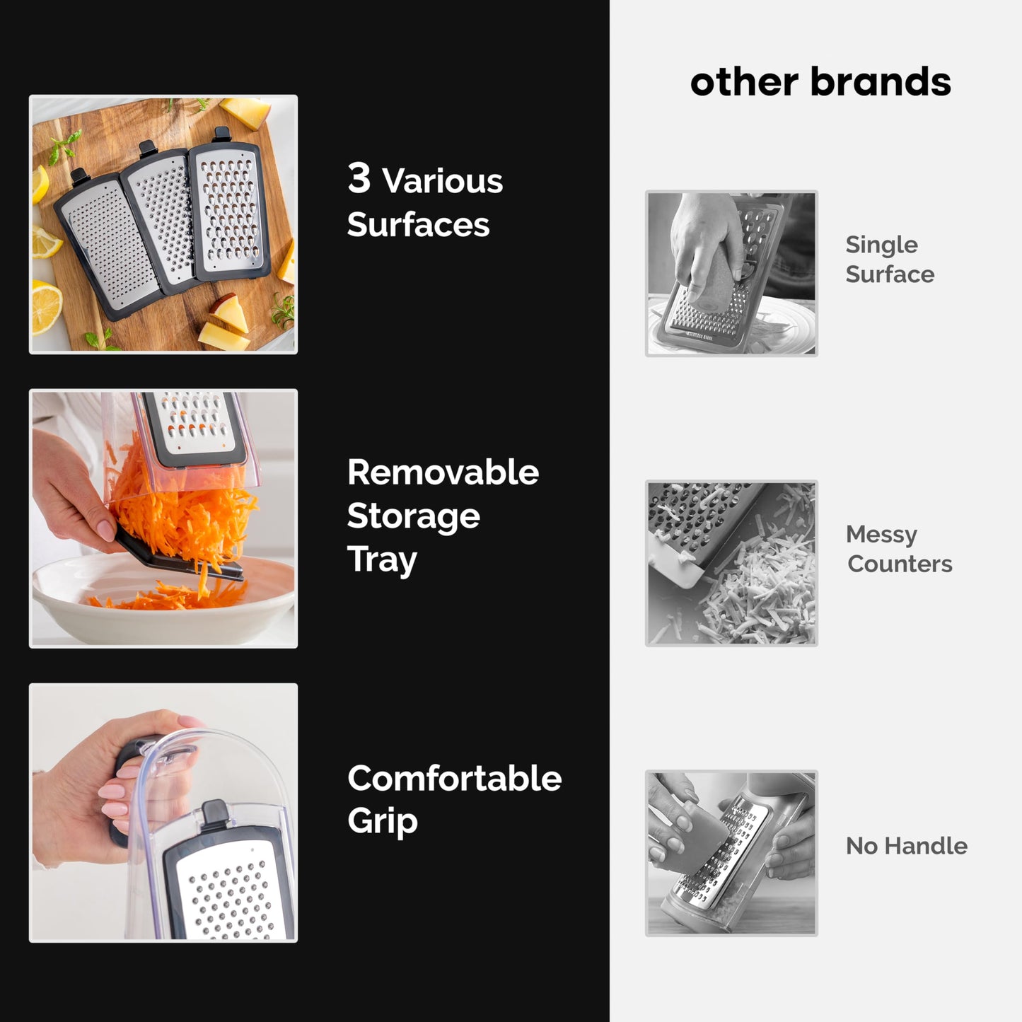 Cheese Grater with Garlic Crusher- Box Grater Vegetable Shredder with 3 Stainless Steel Blades - Graters for Kitchen- Cheese Graters with Handle - Garlic Mincer Tool and Vegetable Peeler