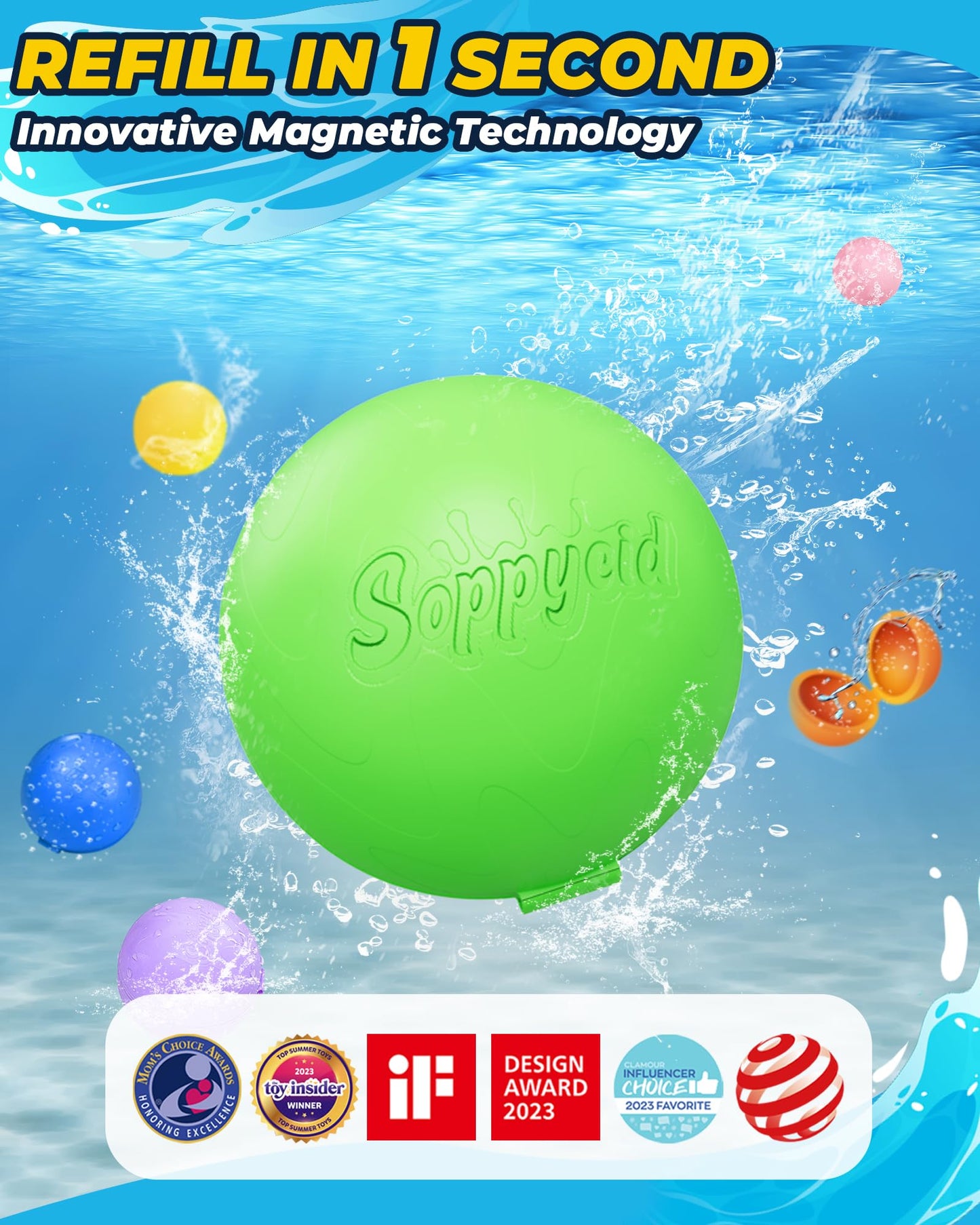 SOPPYCID Reusable Magnetic Water Balloons:16 Pack Refillable Water Bomb Splash Balls Self Sealing Quick Fill - Latex-Free Silicone Water Toys for Kids Adults - Water Games Outside Beach Pool Party